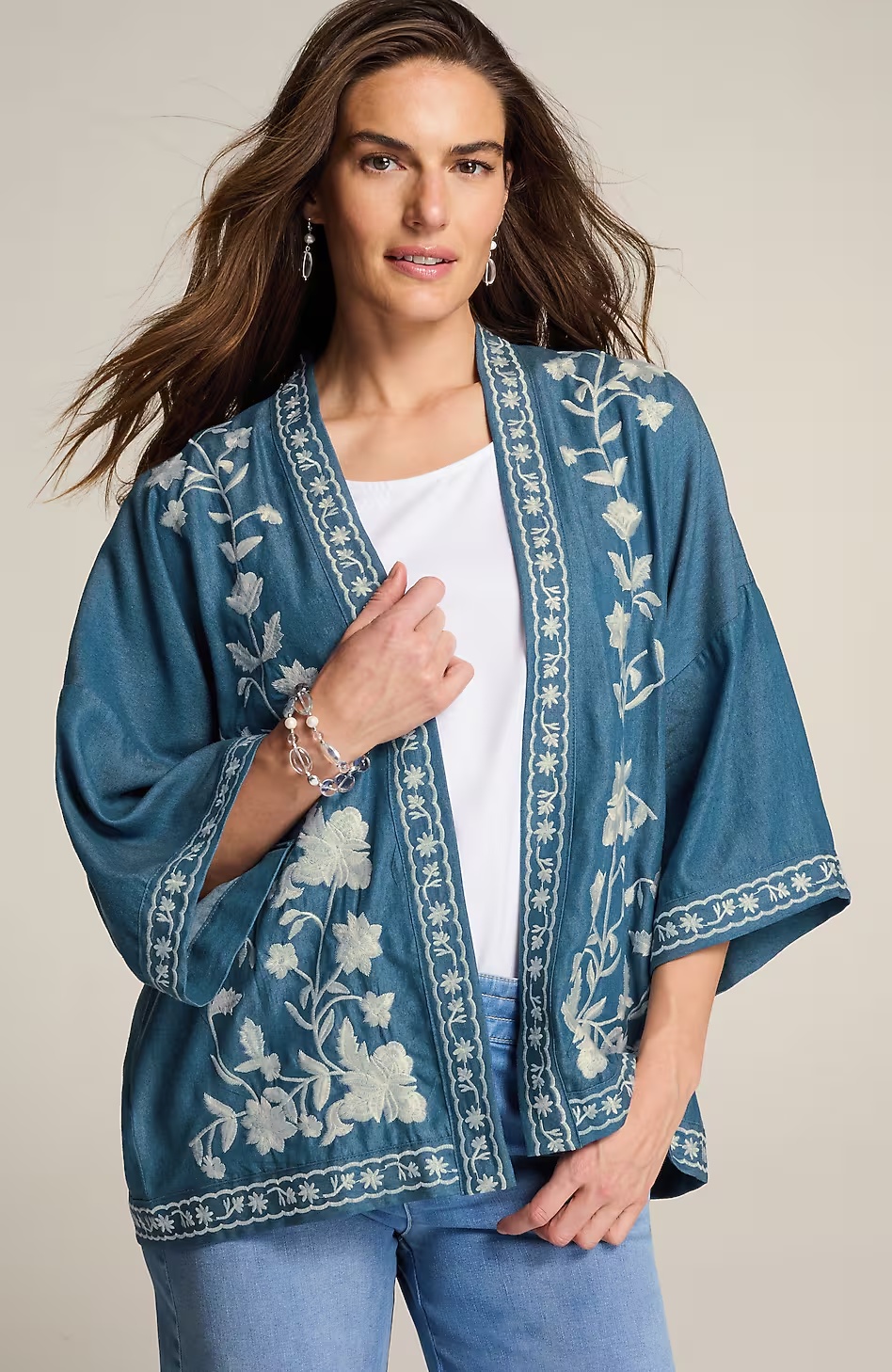 Floral-Embroidered Soft Jacket
