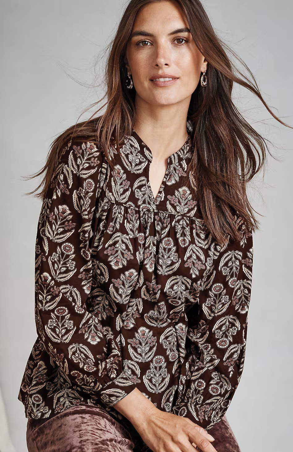 Pure Jill Block-Printed Paisley Top