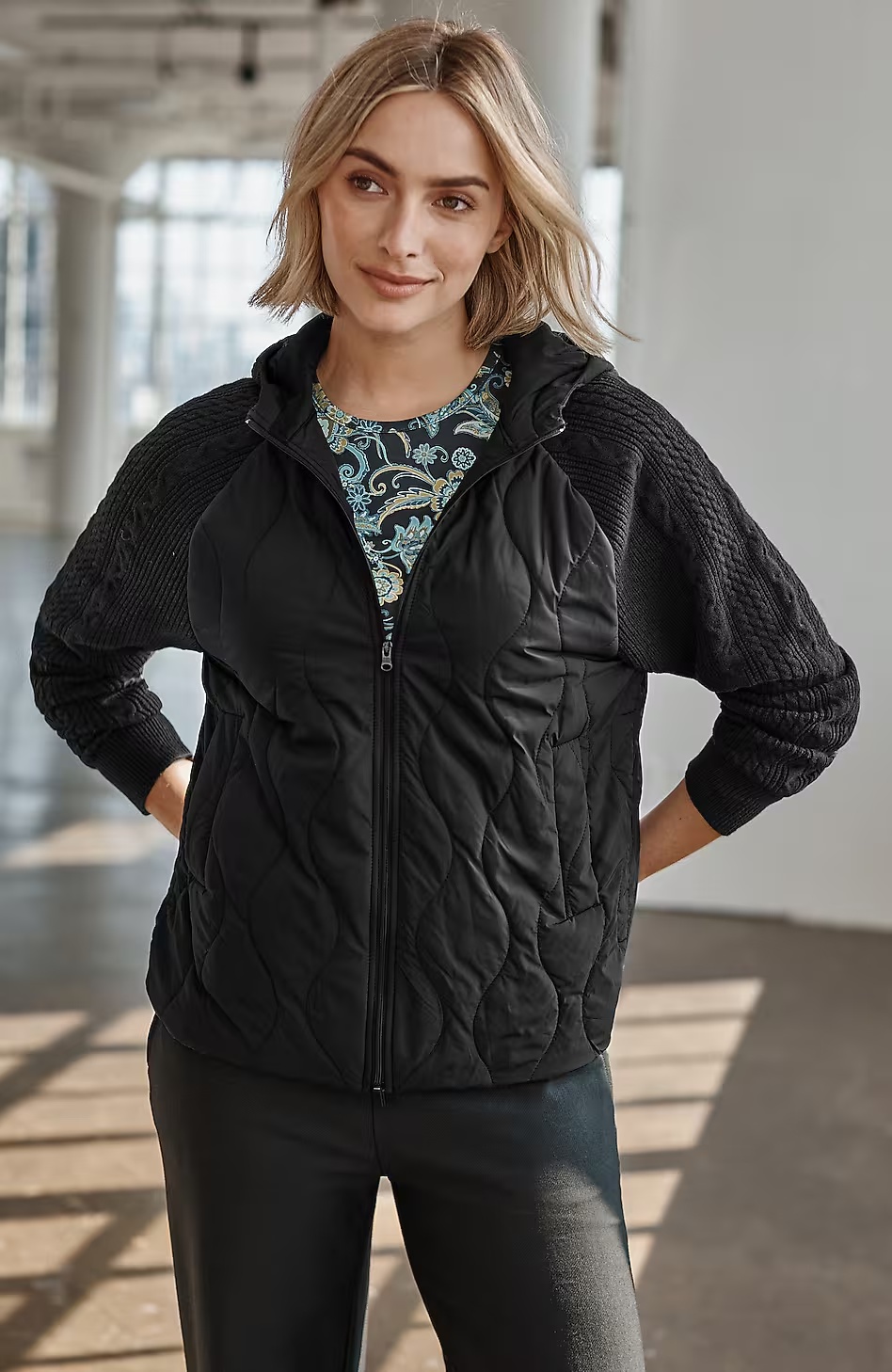 Fit Sweater-Sleeve Puffer Jacket