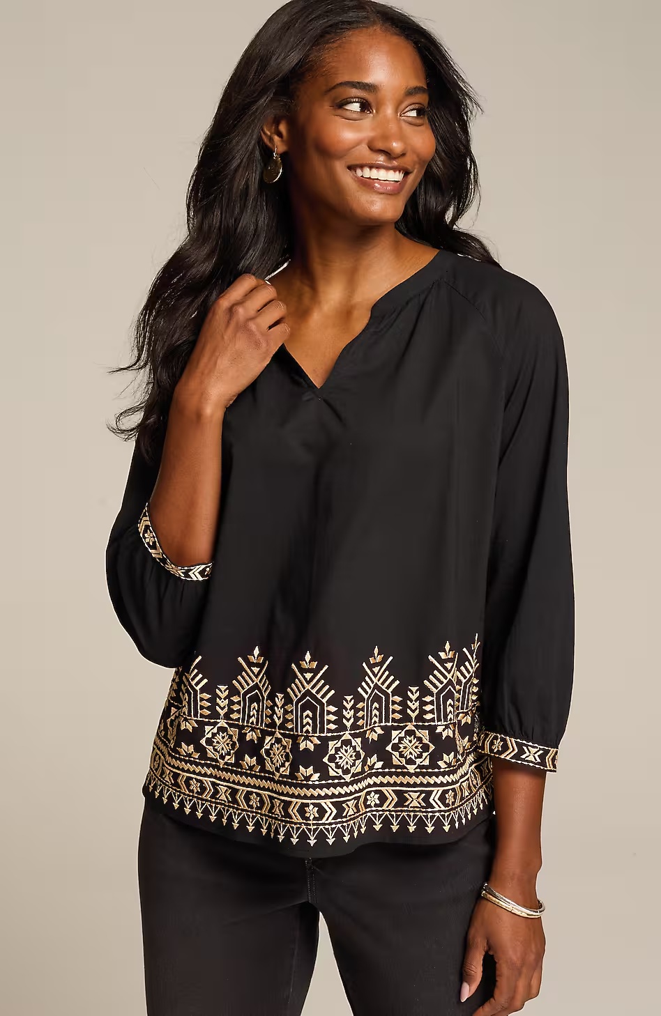 Pure Jill Embroidered-Hem Top