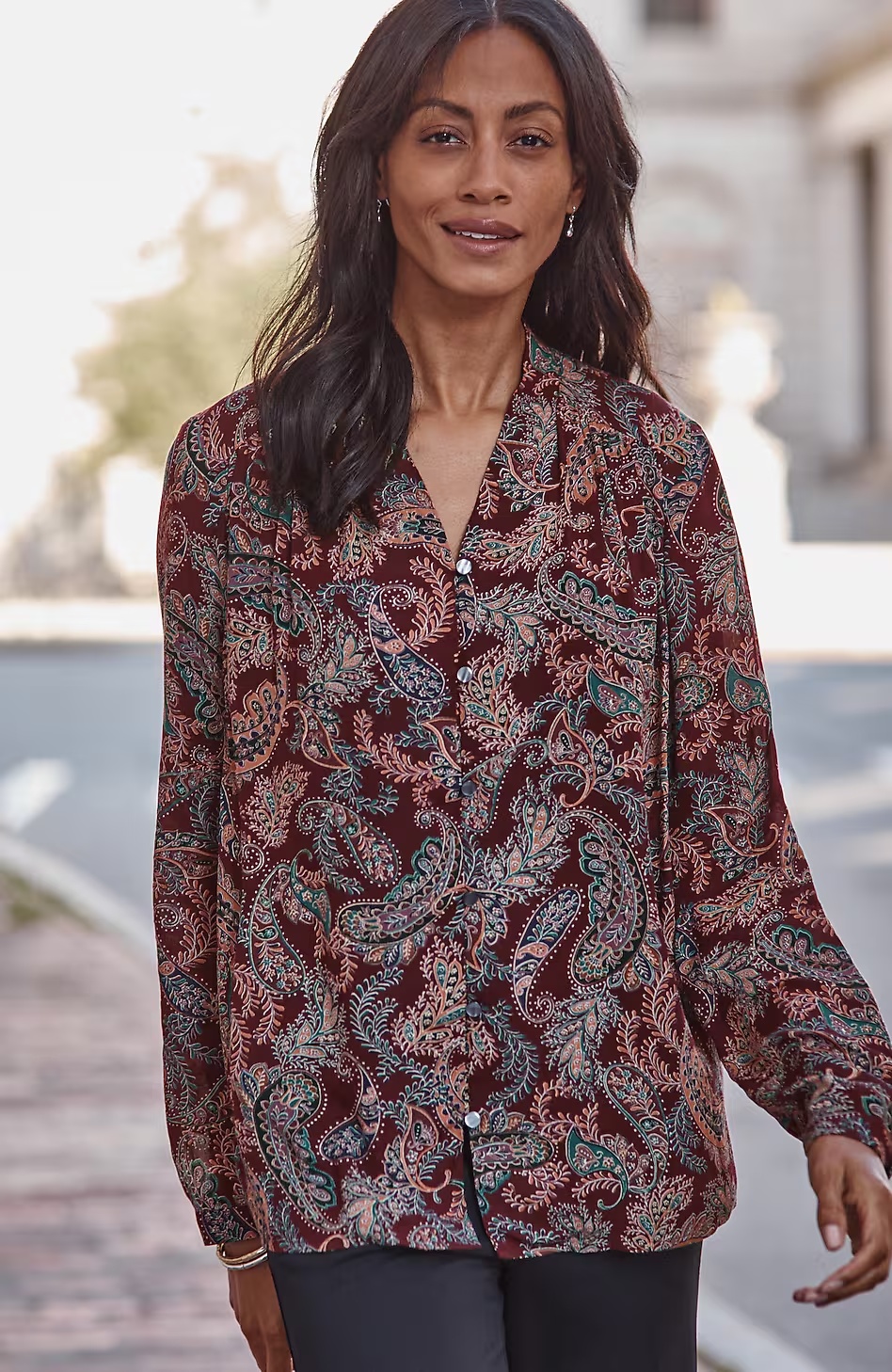 Wearever Shirred Button-Front Blouse