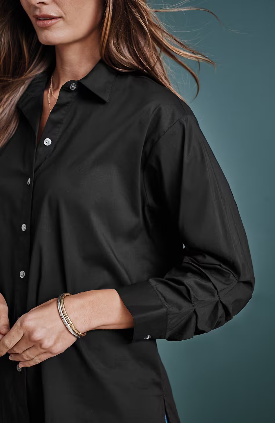Pleated-Sleeve Button-Front Shirt
