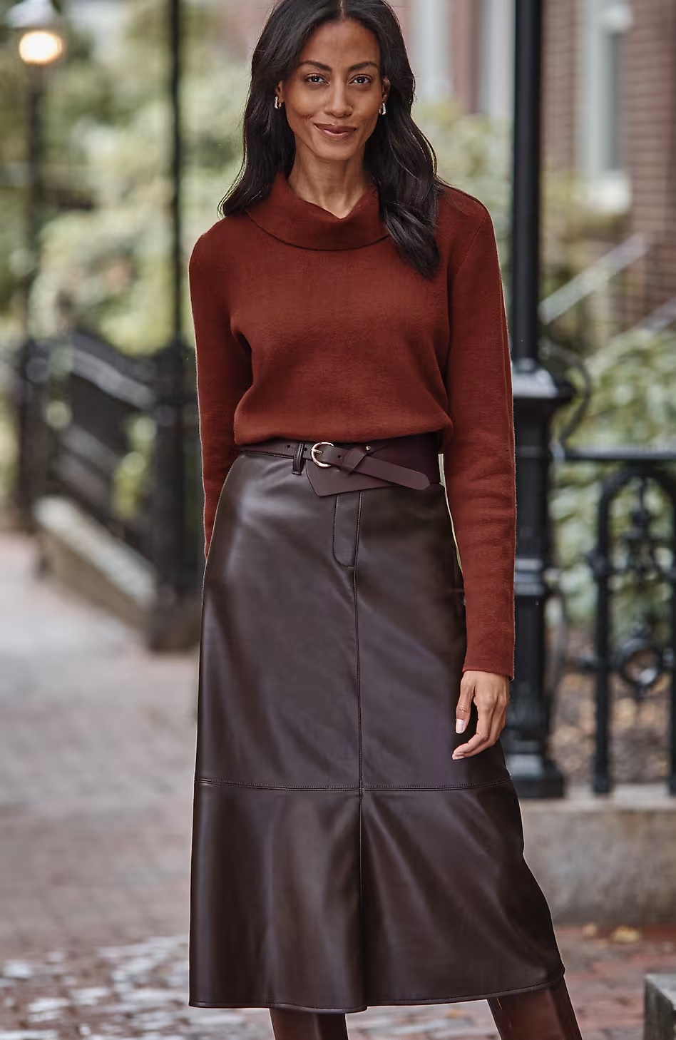Faux-Leather Seamed Skirt
