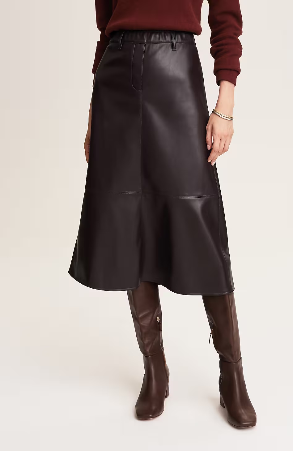 Faux-Leather Seamed Skirt