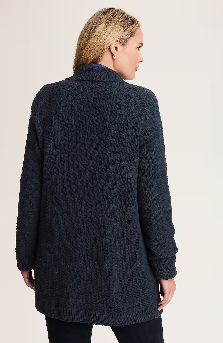 Textured Notched-Collar Open-Front Cardi