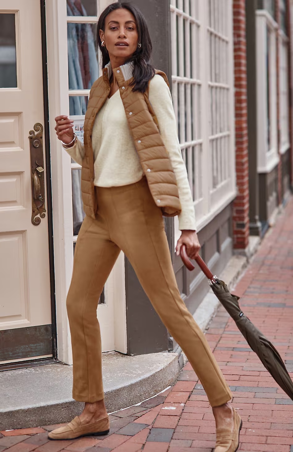 Faux-Suede Seamed Slim-Leg Pants