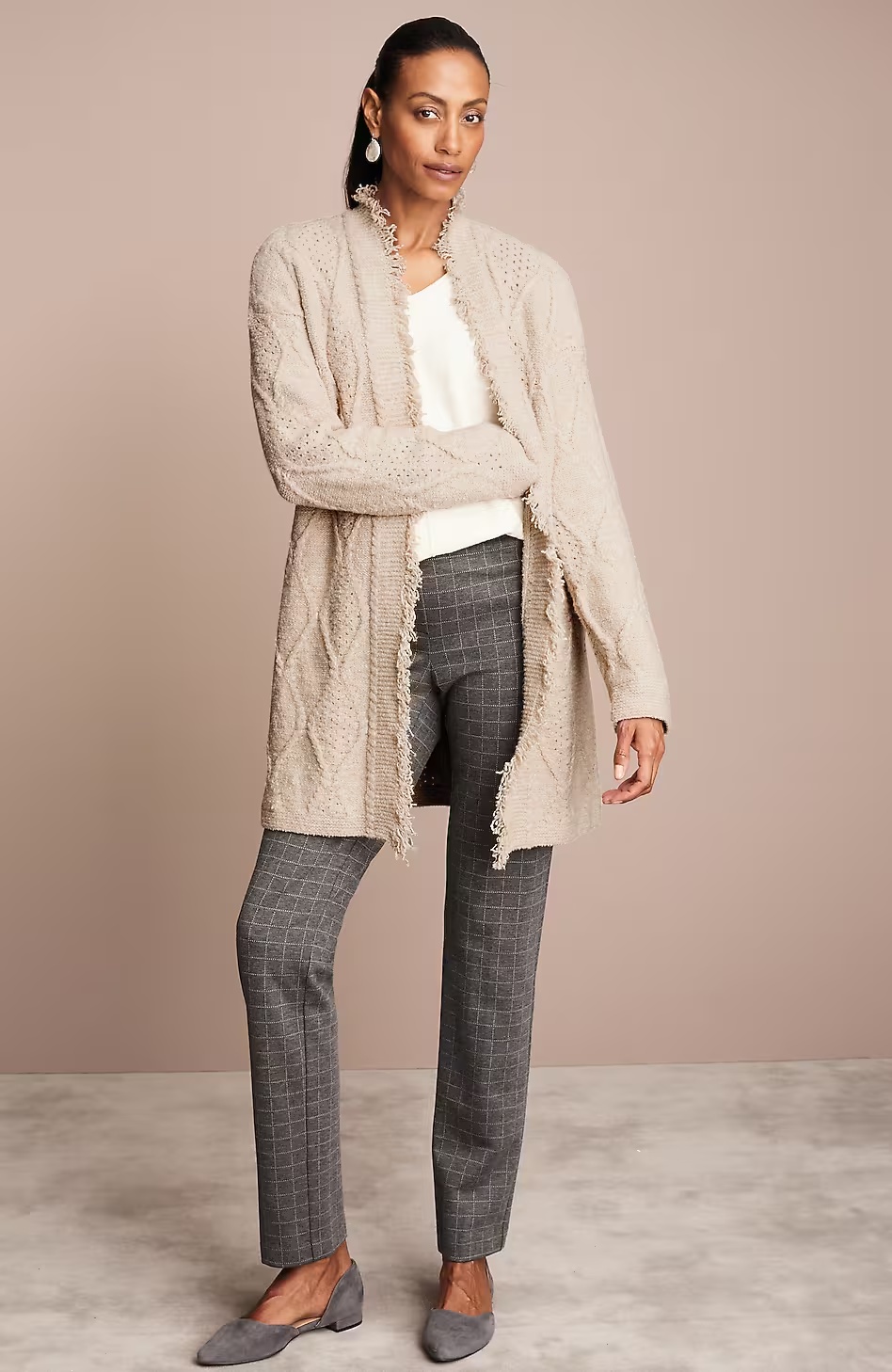 Mixed-Cable Long Cardigan