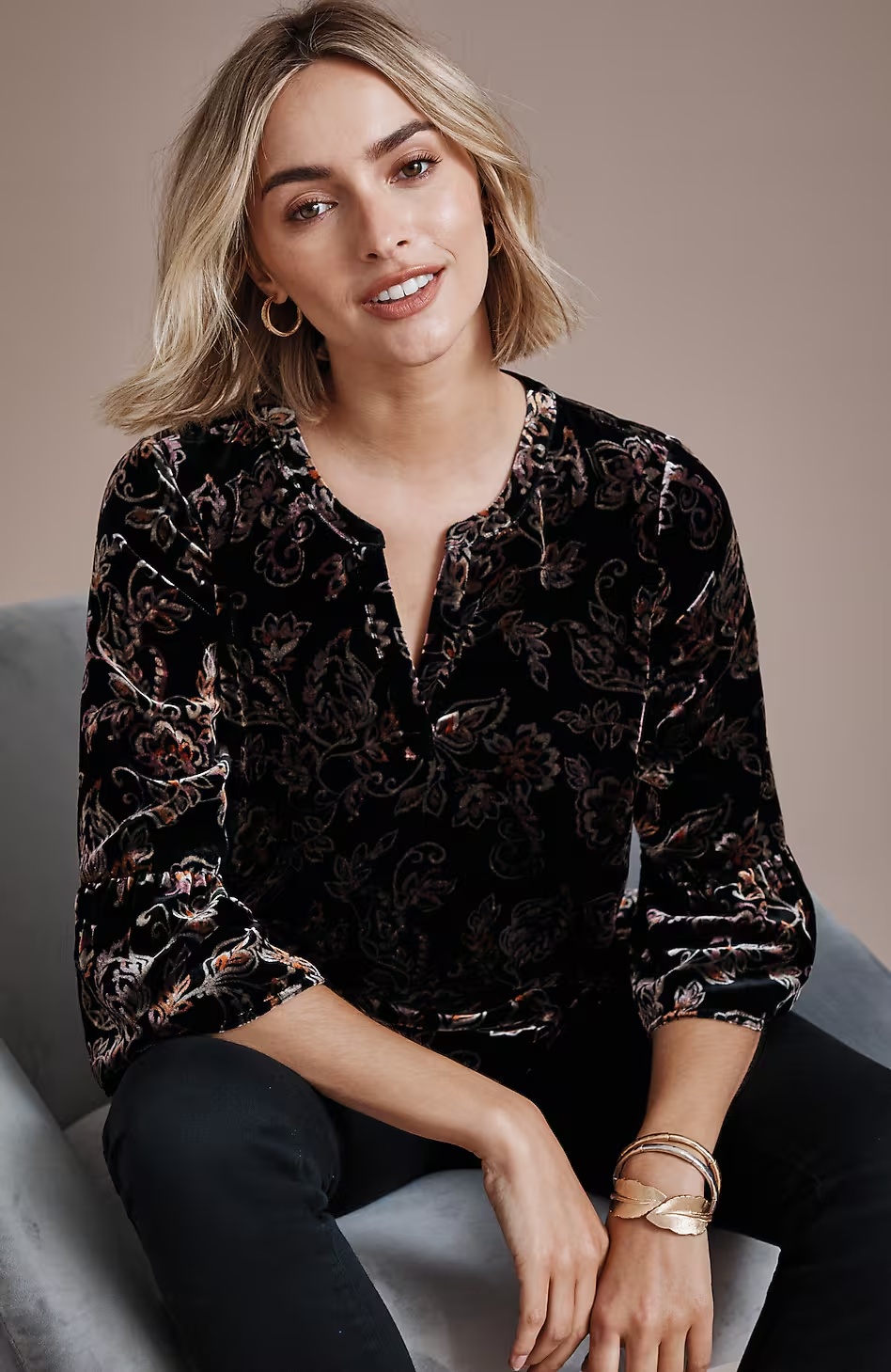 Printed Velvet Top