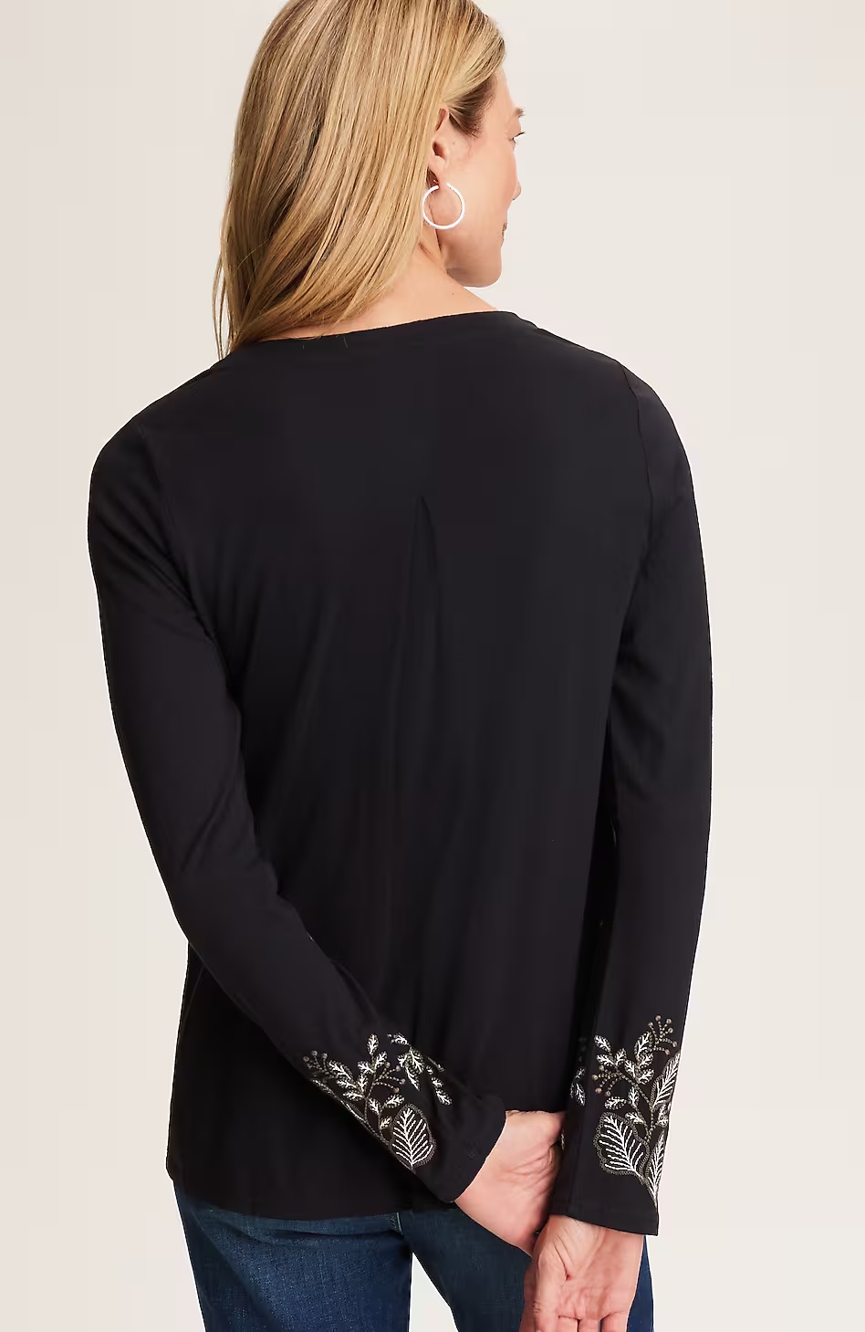 Embroidered Pleated-Back Top
