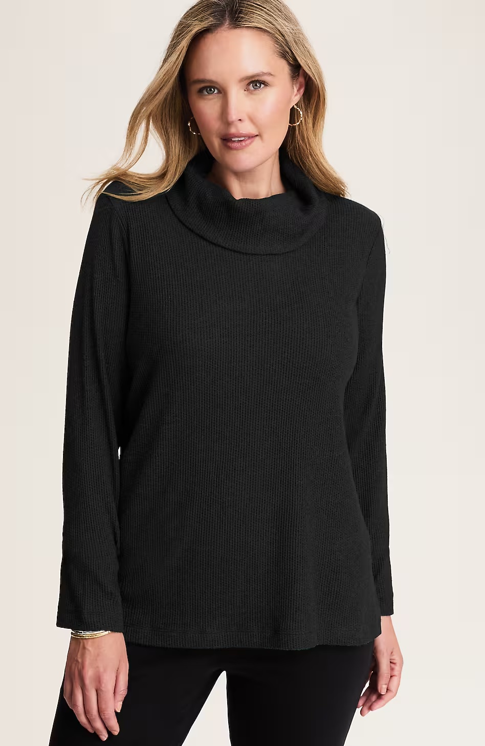 Wearever Waffle-Textured Cowl-Neck Top