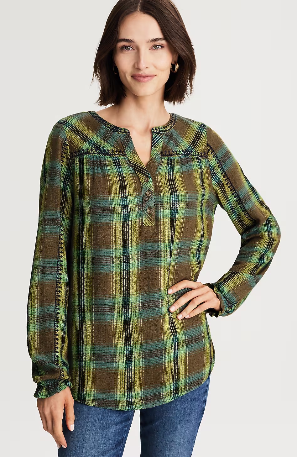 Embroidered Plaid Popover
