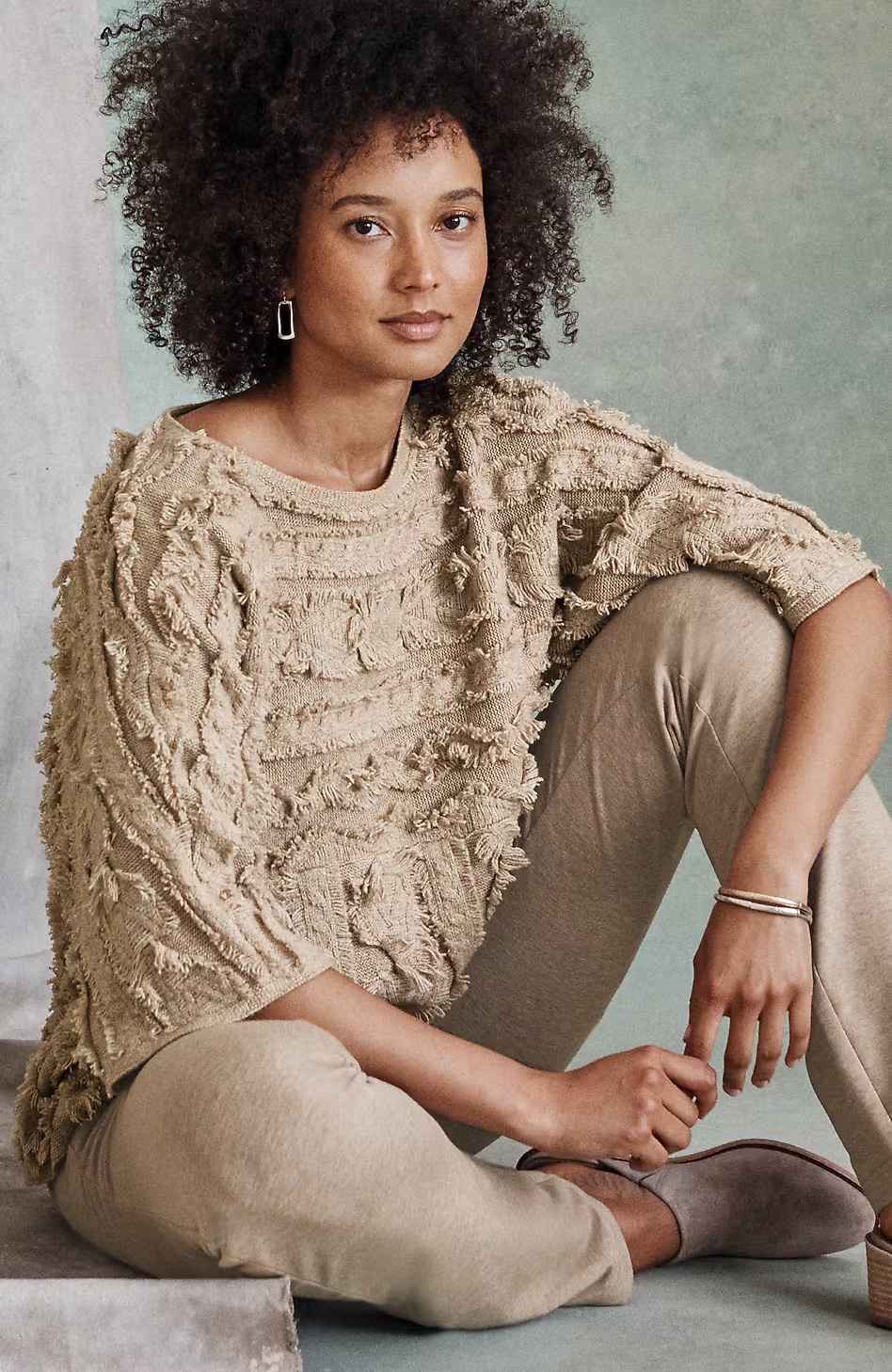 Pure Jill Fringed Jacquard Sweater