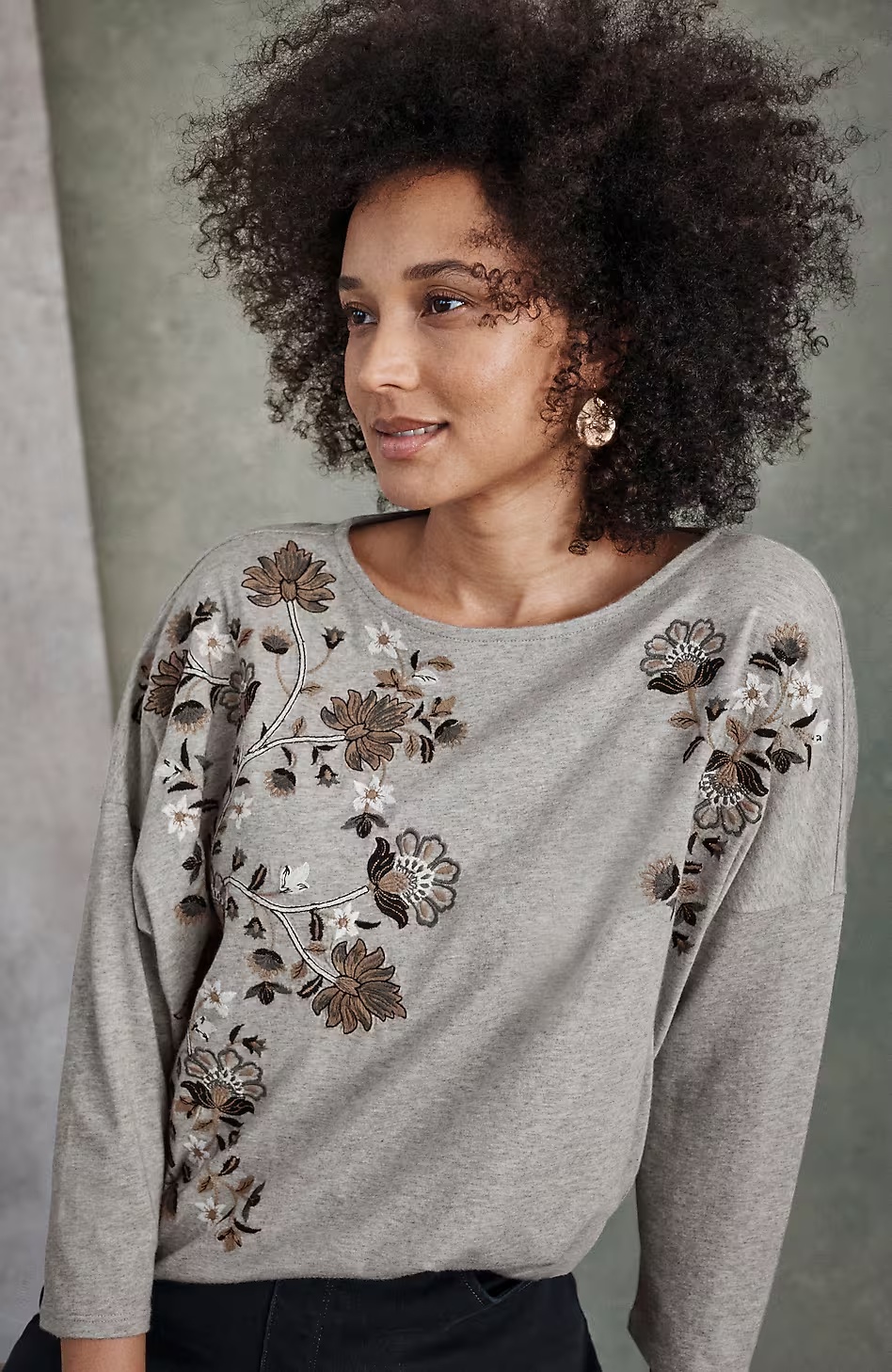 Pure Jill Floral-Embroidered Tee