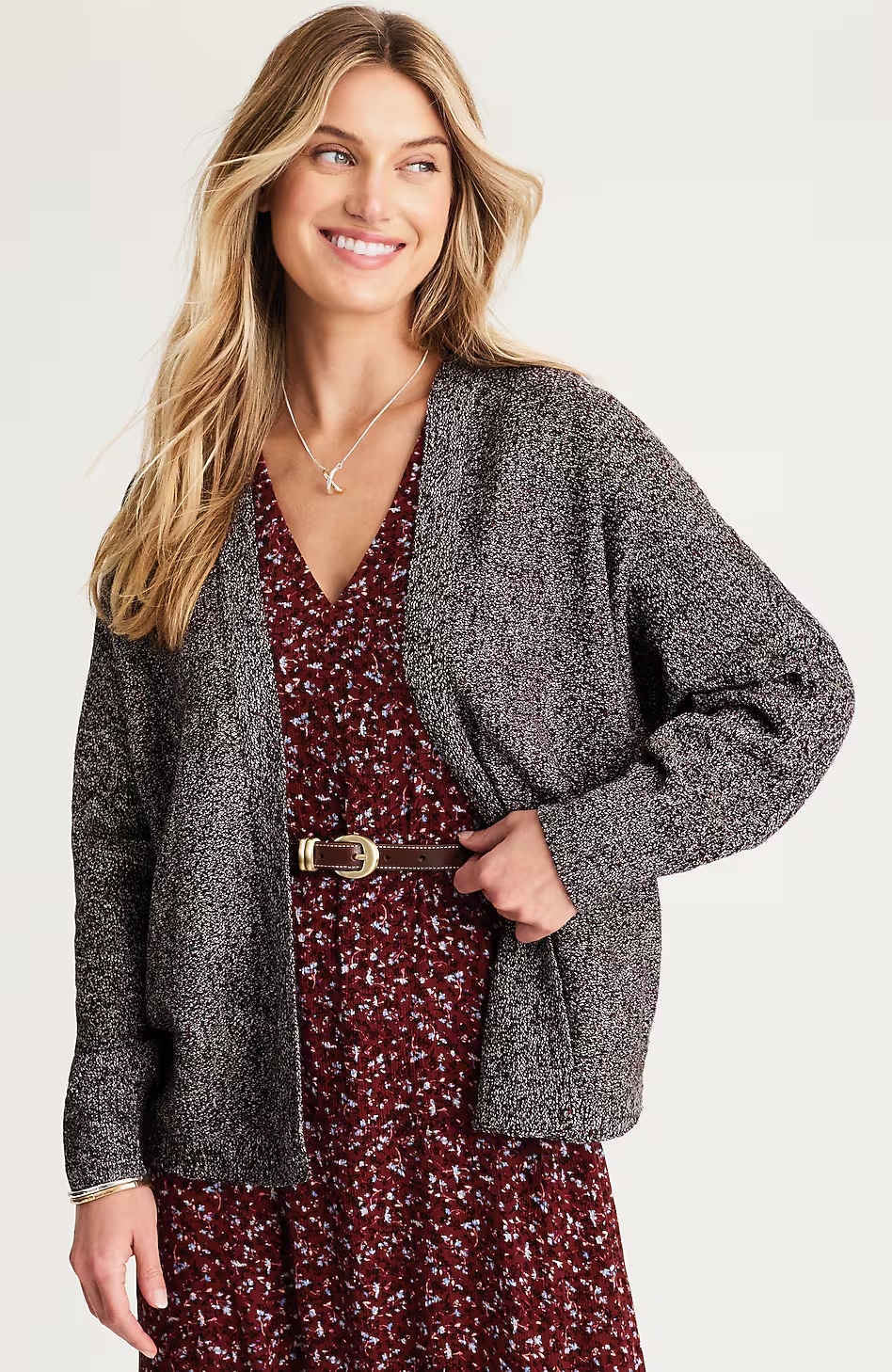 Marled Dolman-Sleeve Cardi
