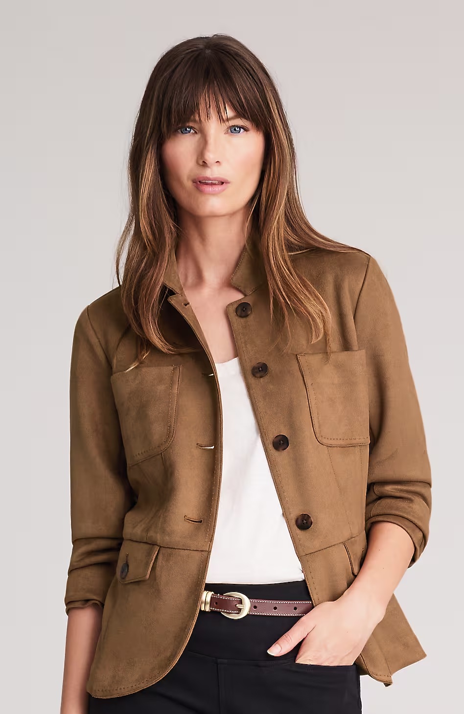 Faux-Suede Patch-Pocket Jacket
