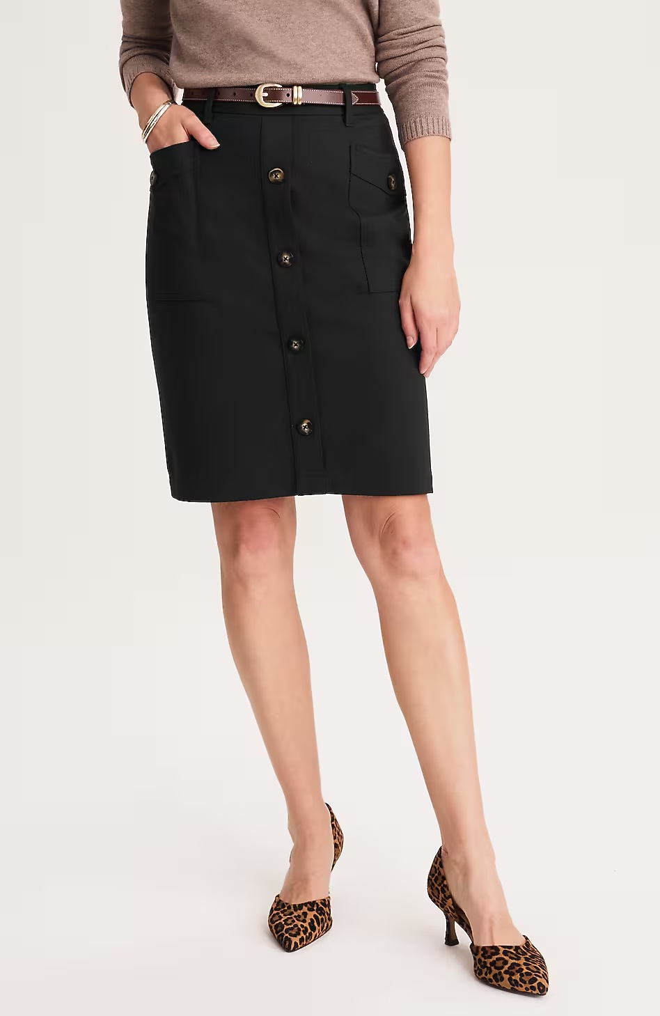 Ponte Button-Front Skirt