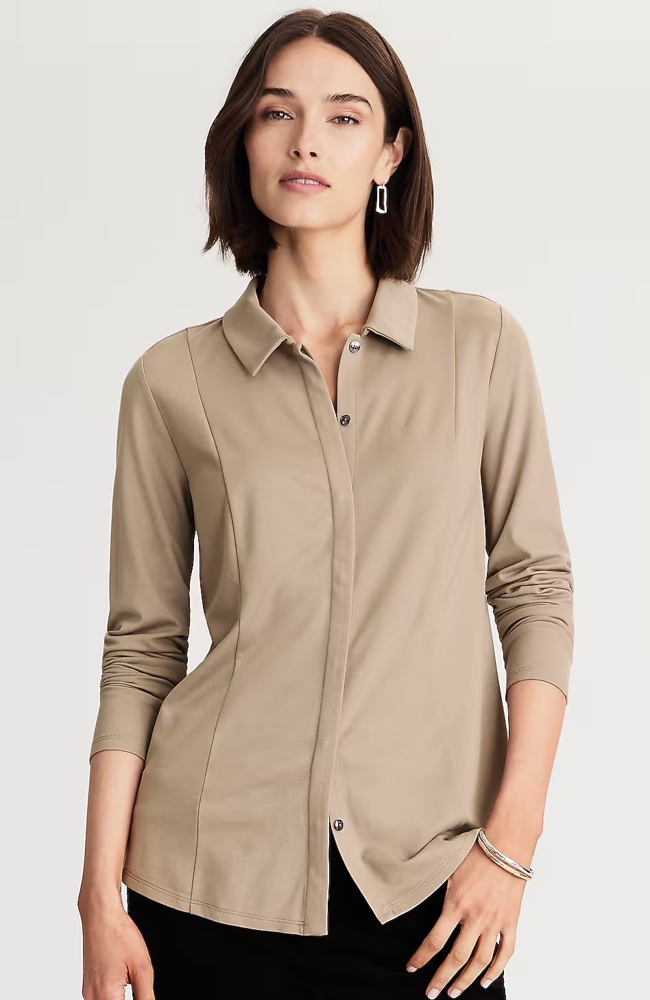 23153-Ponte-Knit-Button-Front-Shirt-10.jpg Ponte Knit Button-Front Shirt