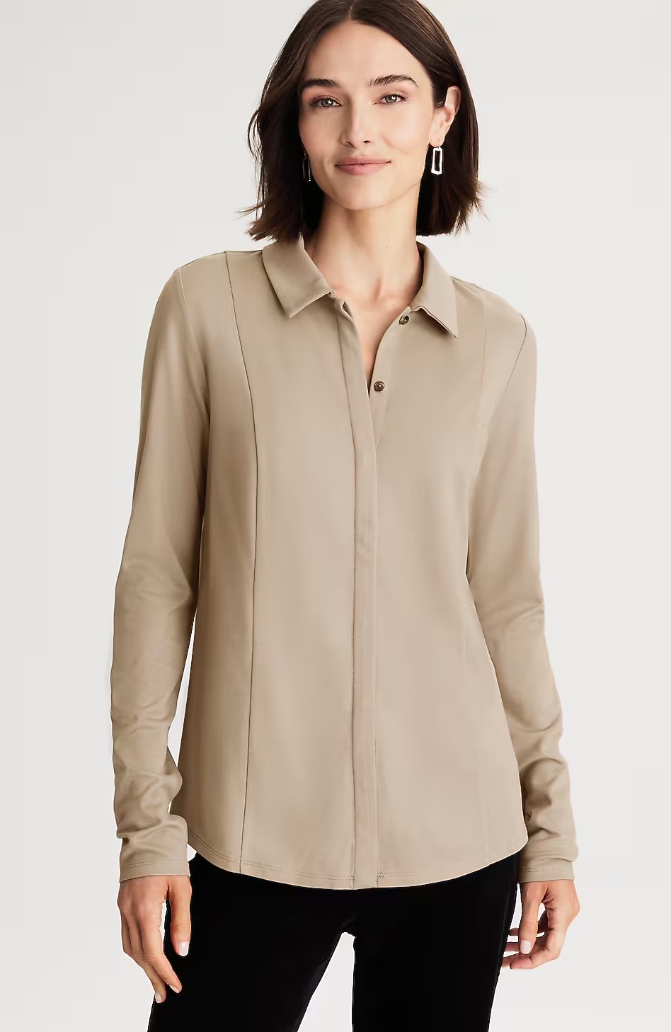 23153-Ponte-Knit-Button-Front-Shirt-14.jpg Ponte Knit Button-Front Shirt