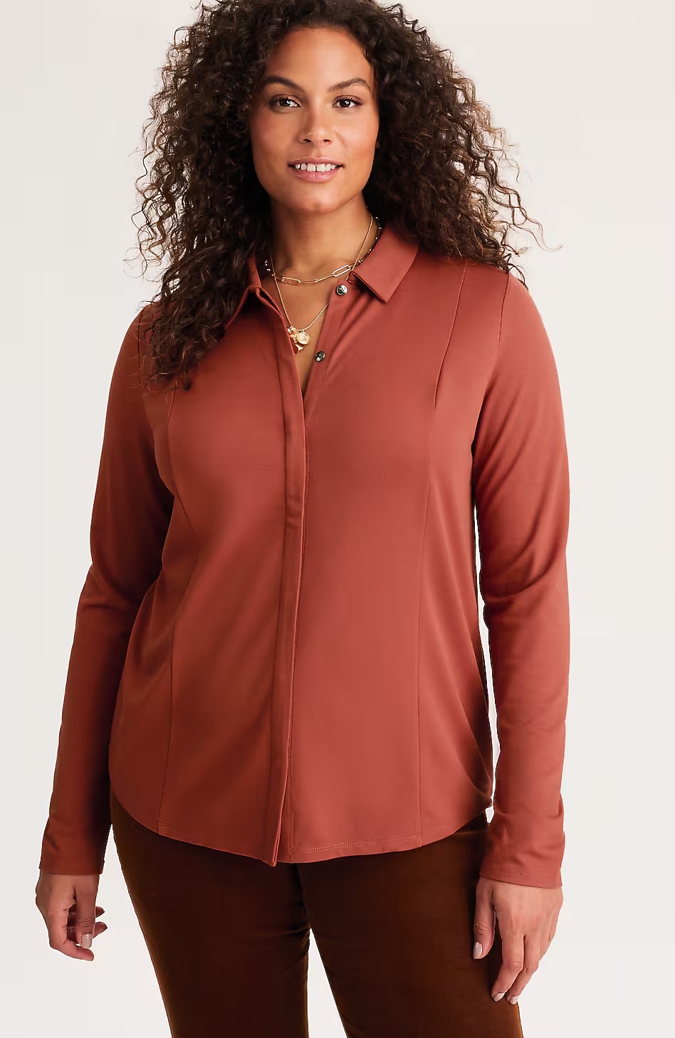 23153-Ponte-Knit-Button-Front-Shirt-8.jpg Ponte Knit Button-Front Shirt