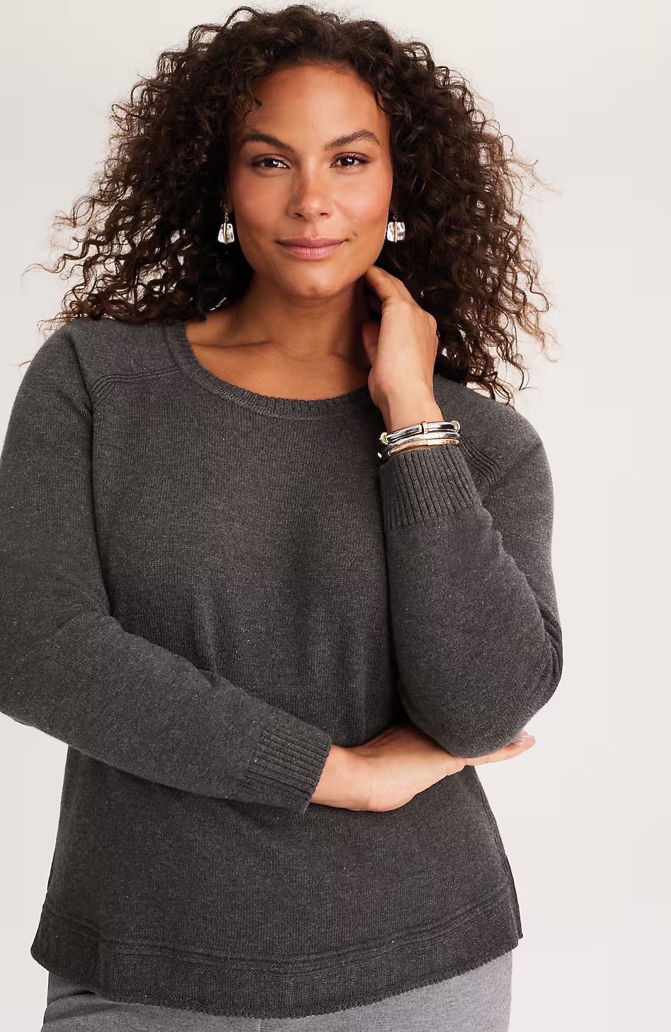 Mixed-Trim Crew-Neck Sweater