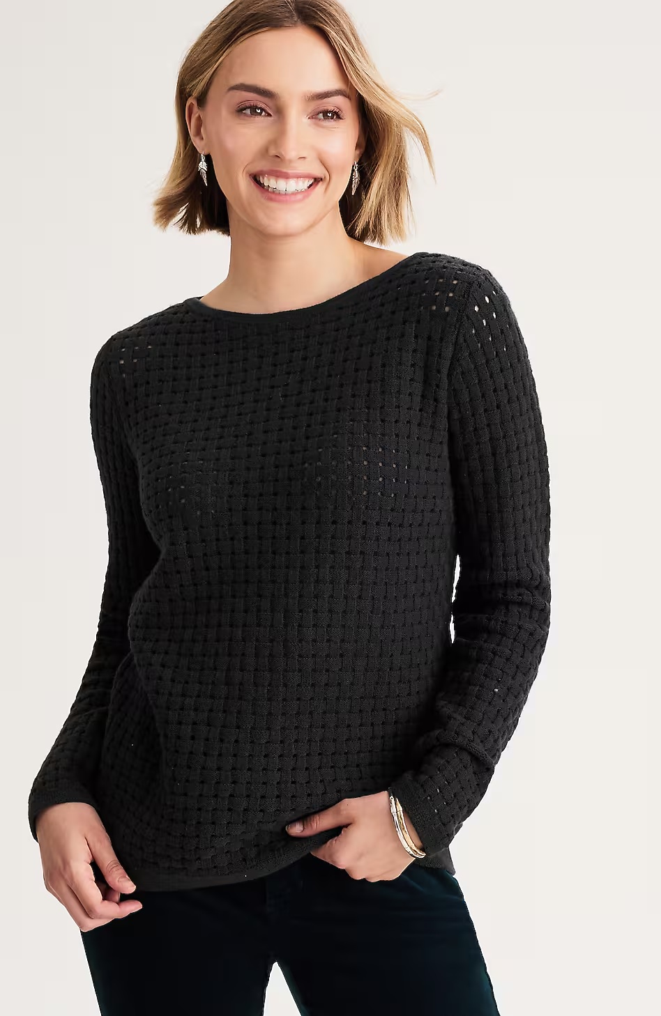 Textured-Stitch Pullover Sweater
