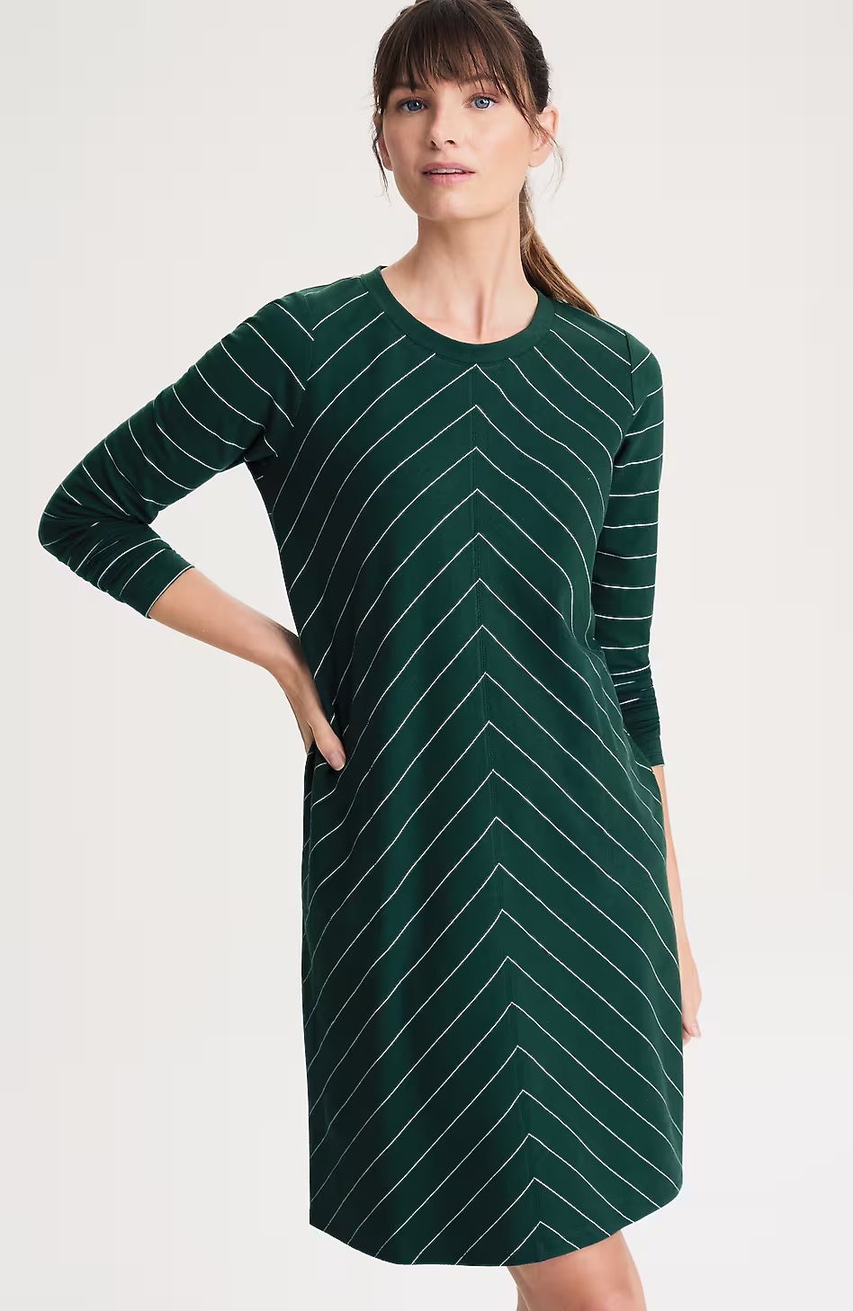 Fit French Terry Mitered-Stripe Dress