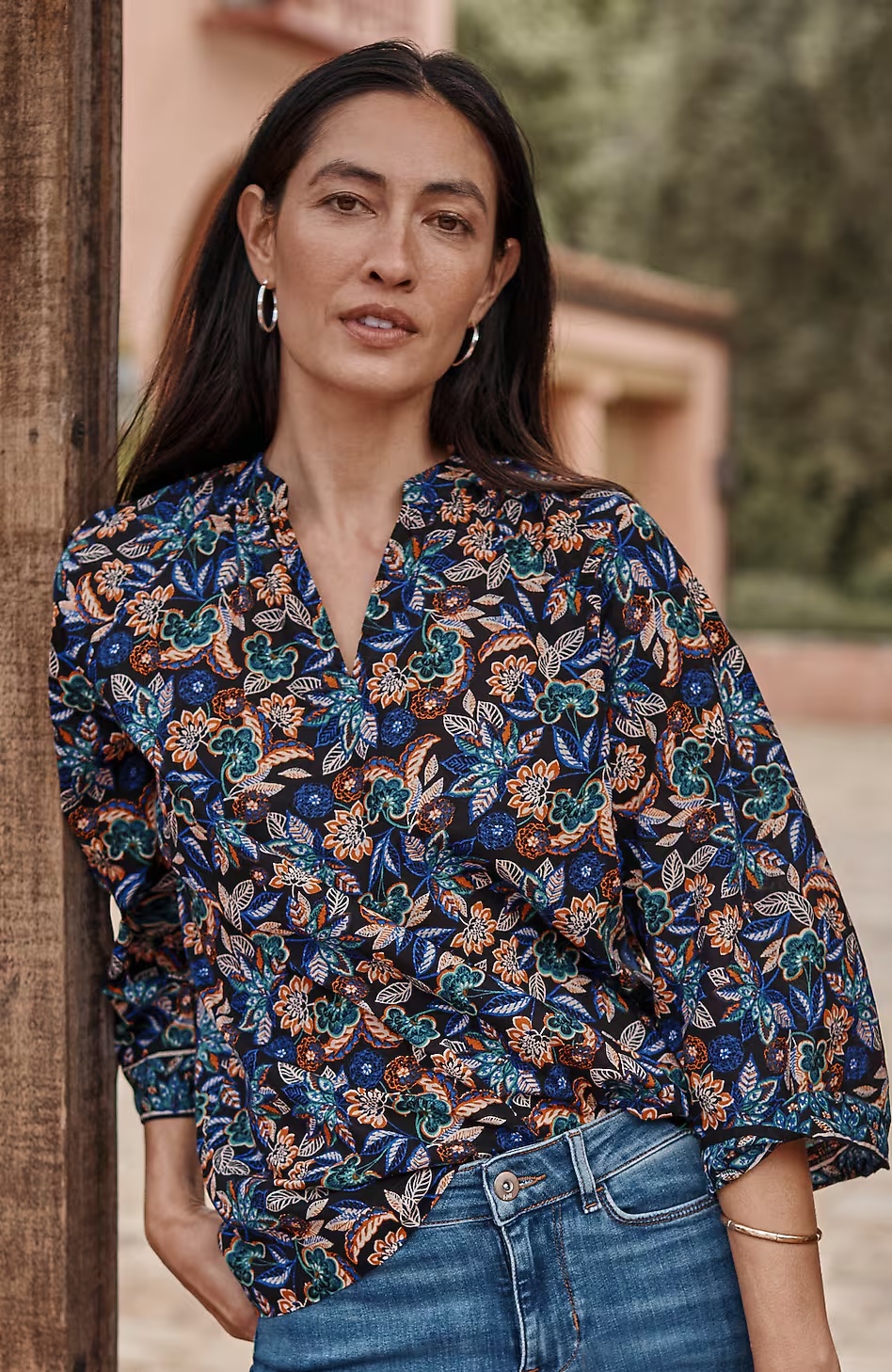 Border-Printed A-Line Top