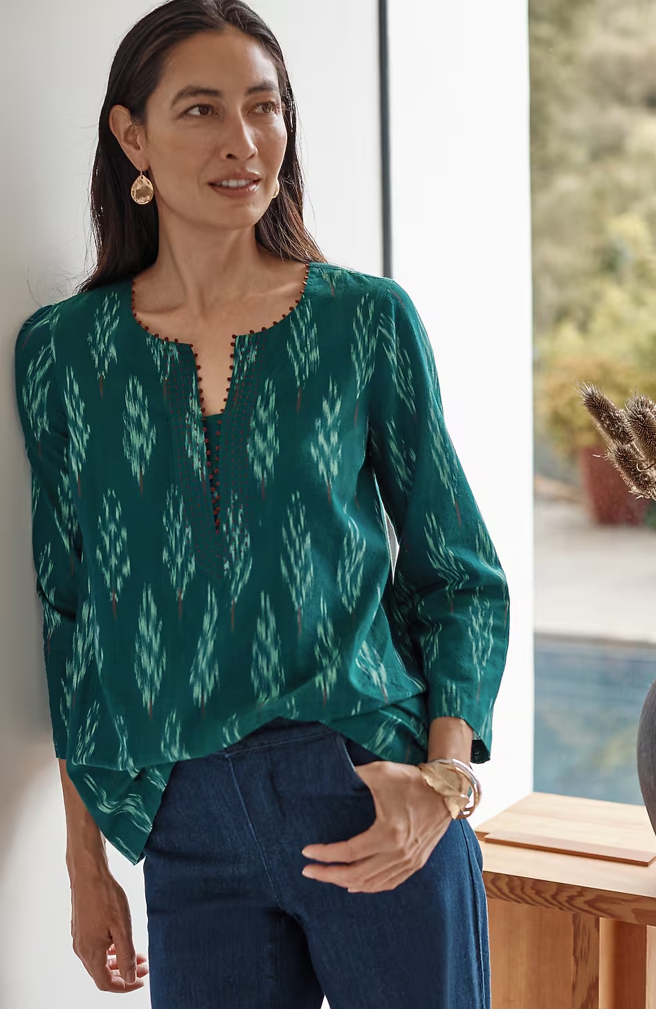 Pure Jill Kantha-Stitched Ikat Top