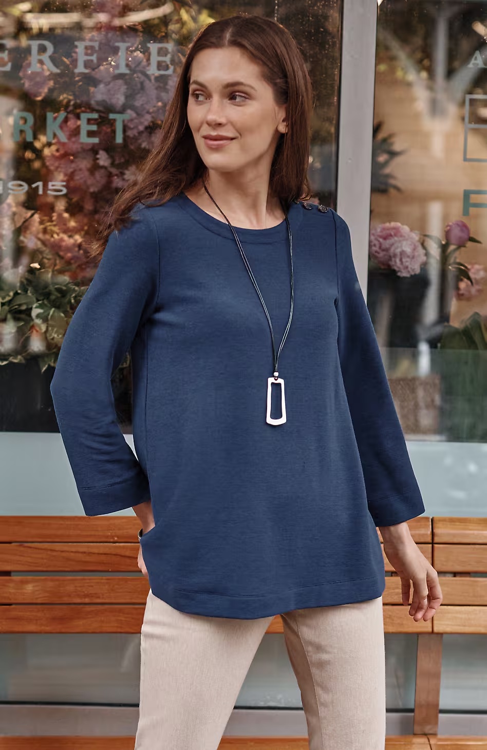 Wearever Buttoned-Shoulder Ottoman Top
