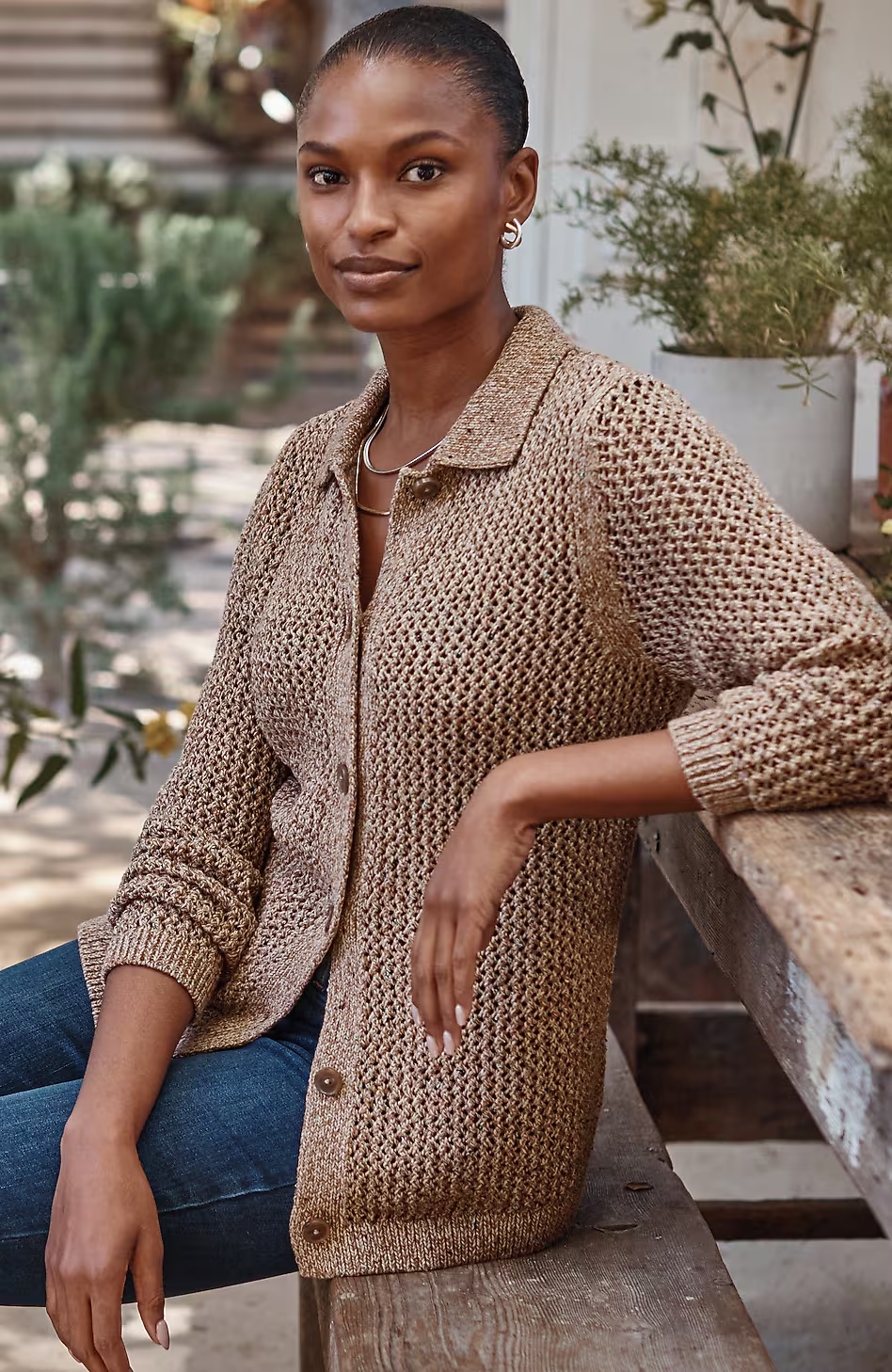 Marled Open-Texture Cardi