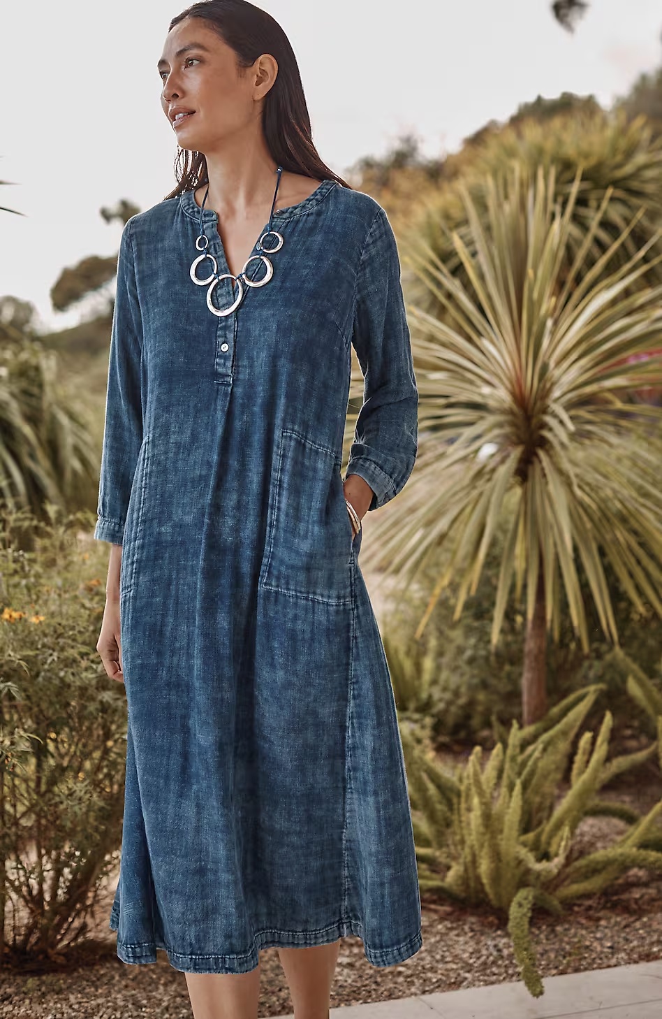 Pure Jill Double-Cloth Indigo Henley Dress