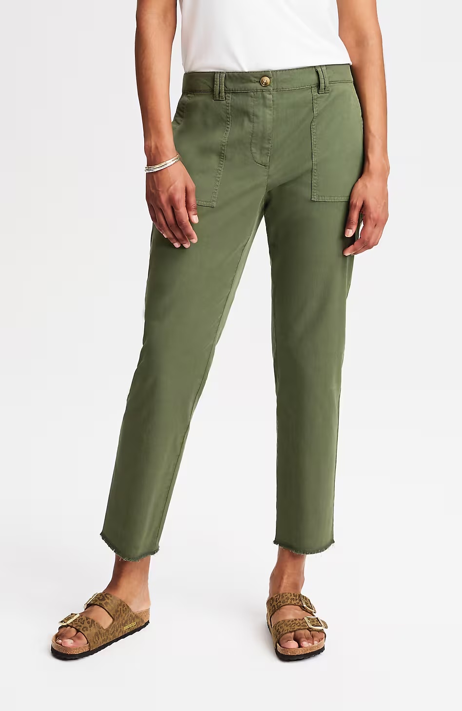 Fringed Chino Straight-Leg Pants