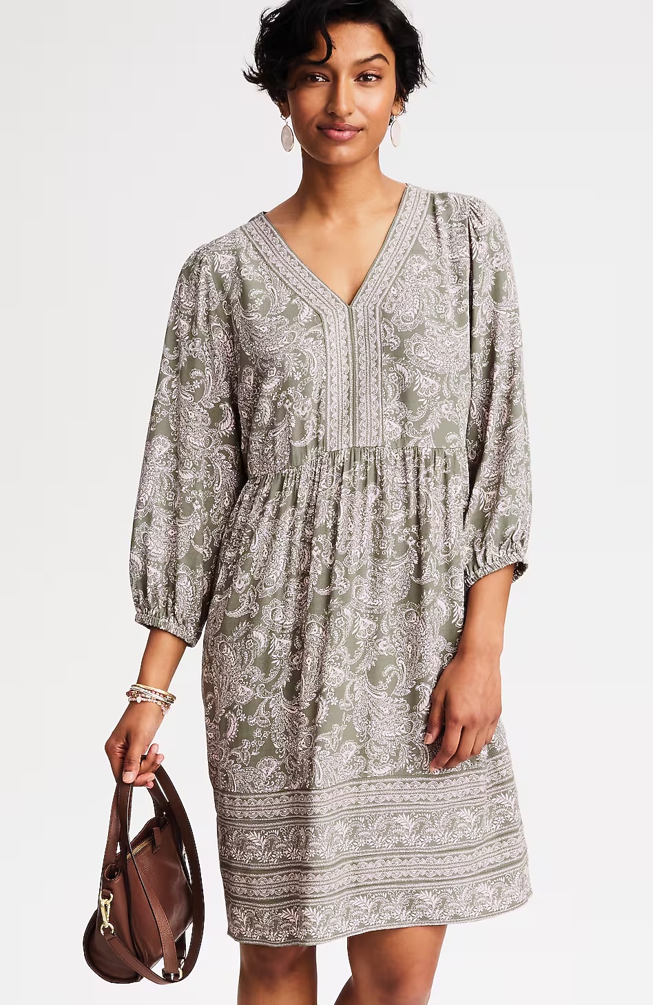 Border-Printed Paisley Dress