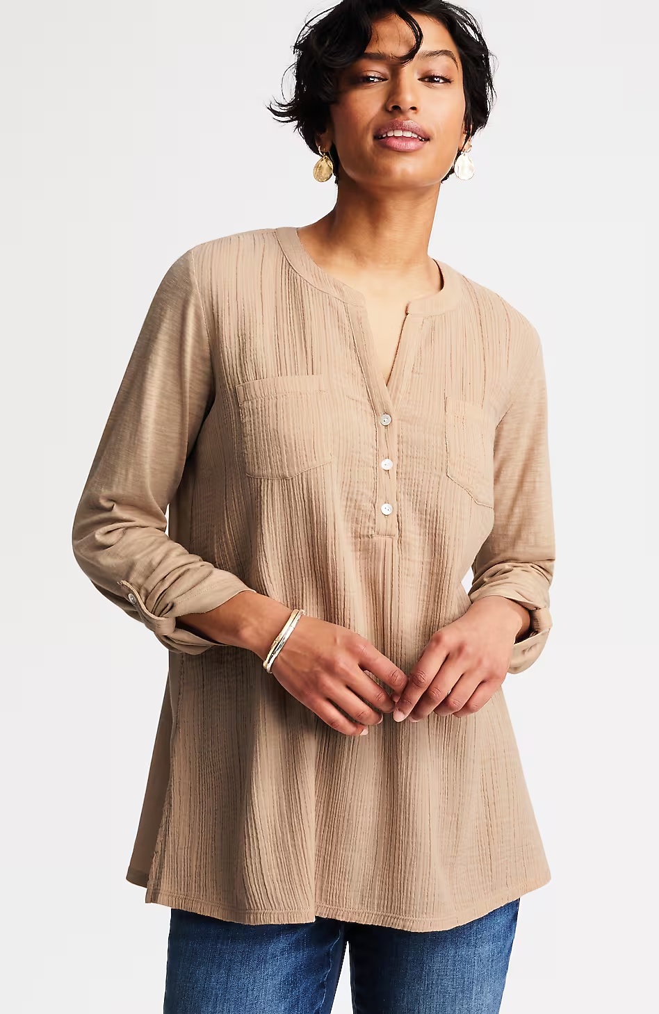 Mixed-Media Cotton-Gauze Tunic