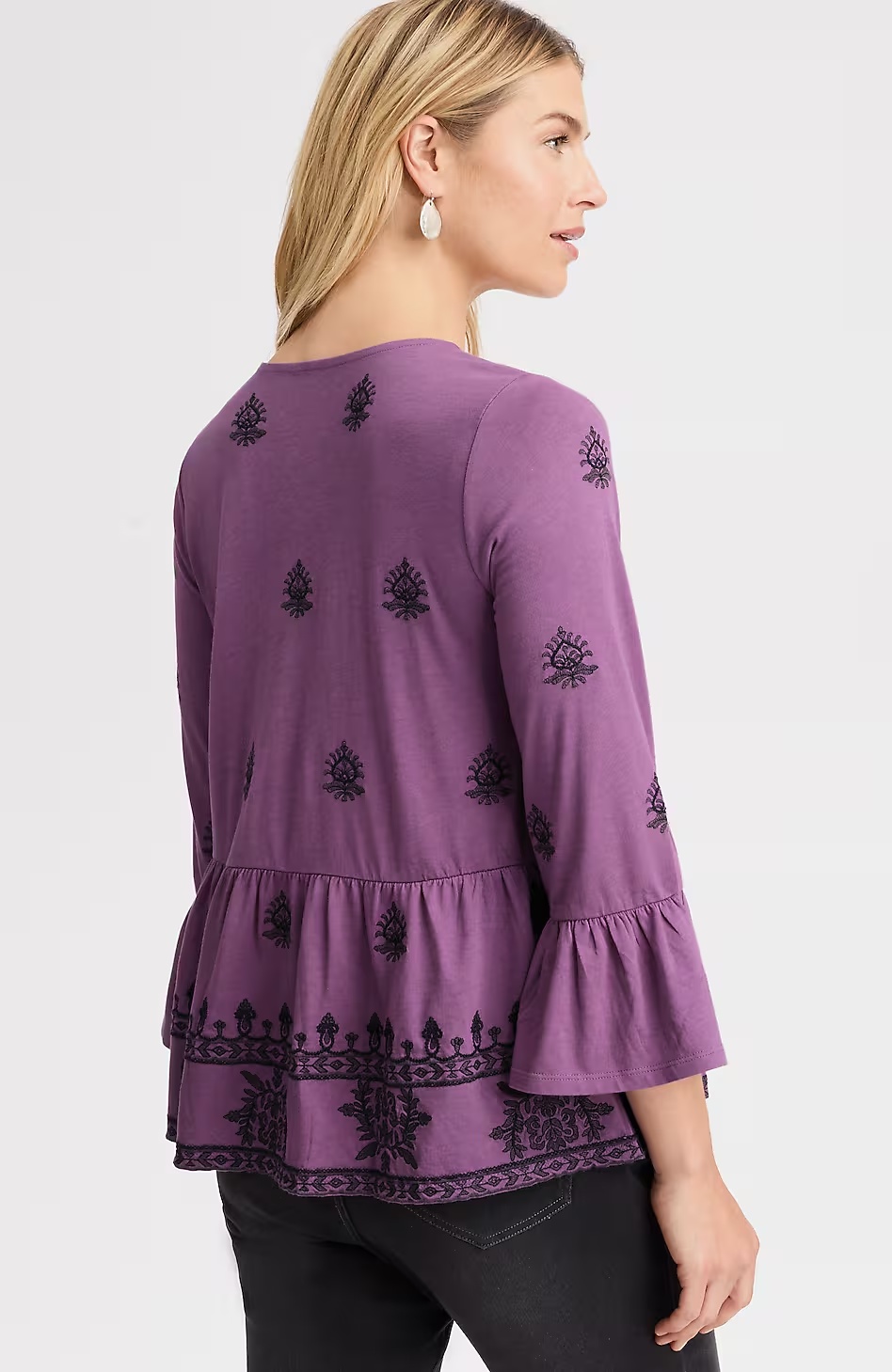 28935-Pure-Jill-Embroidered-Knit-Flounced-Top-2.jpg Pure Jill Embroidered-Knit Flounced Top