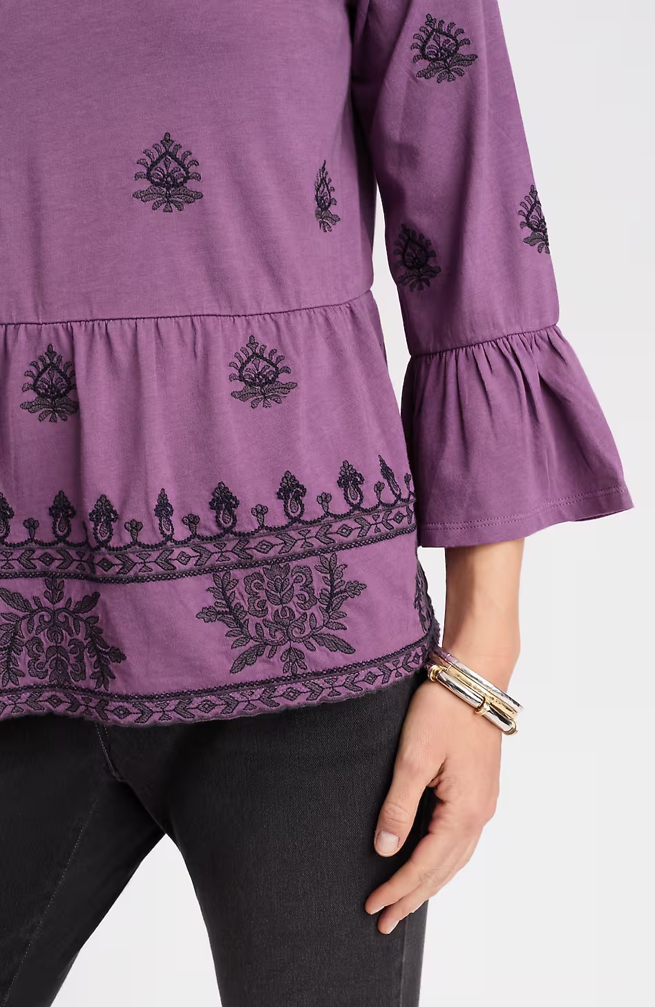28935-Pure-Jill-Embroidered-Knit-Flounced-Top-3.jpg Pure Jill Embroidered-Knit Flounced Top