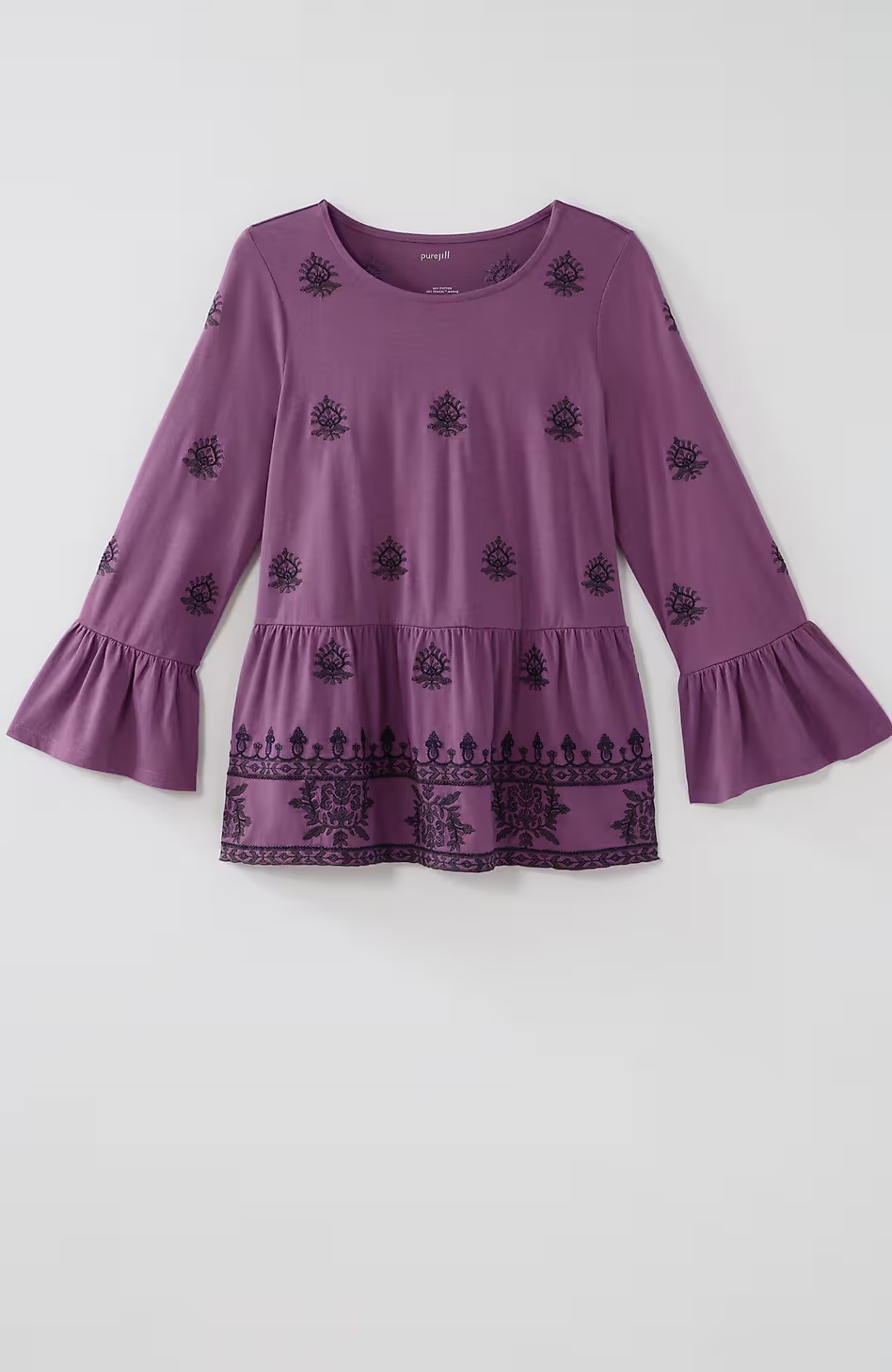 28935-Pure-Jill-Embroidered-Knit-Flounced-Top-4.jpg Pure Jill Embroidered-Knit Flounced Top