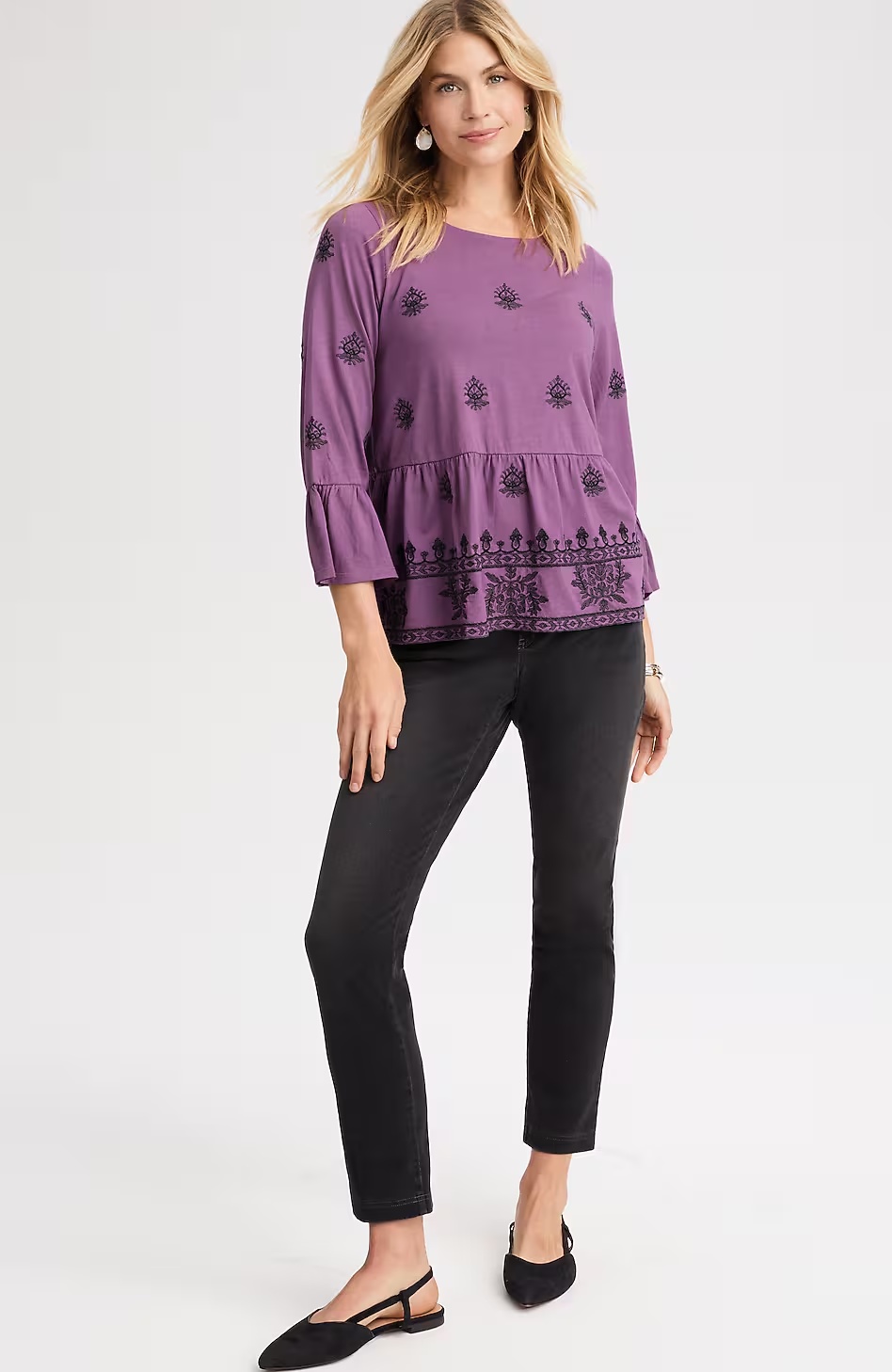 28935-Pure-Jill-Embroidered-Knit-Flounced-Top-5.jpg Pure Jill Embroidered-Knit Flounced Top