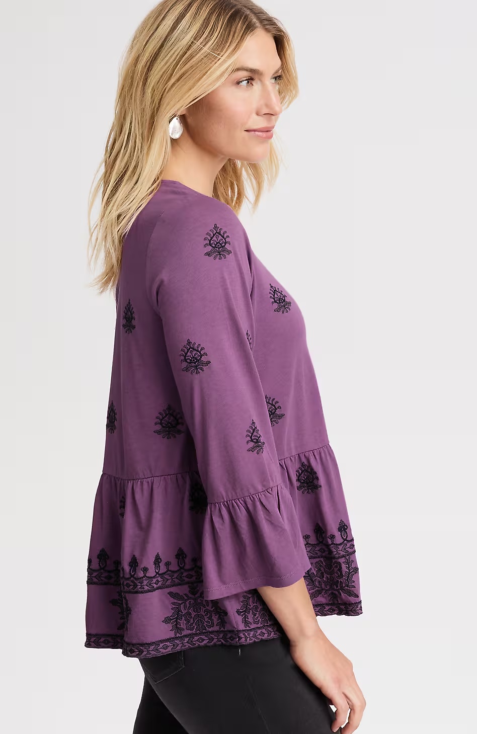 28935-Pure-Jill-Embroidered-Knit-Flounced-Top-6.jpg Pure Jill Embroidered-Knit Flounced Top