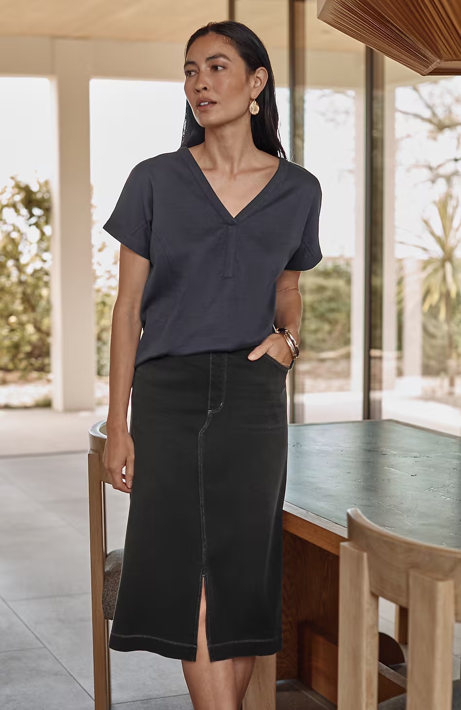 28975-Pure-Jill-Washed-Denim-Knit-Skirt-1.jpg Pure Jill Washed-Denim Knit Skirt