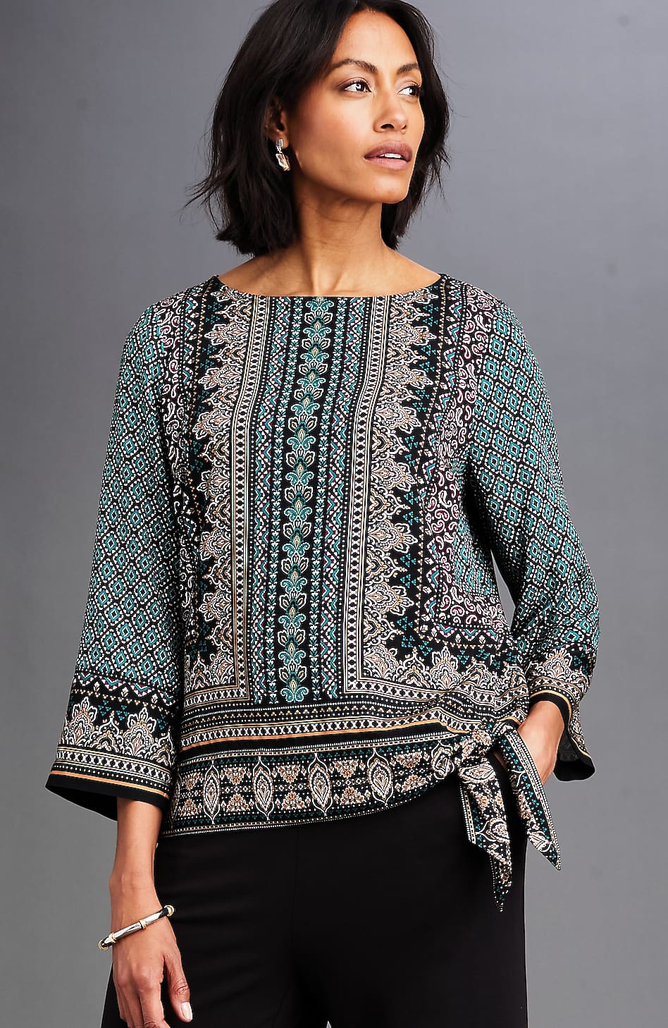 Wearever Foulard-Print Tied-Hem Blouse
