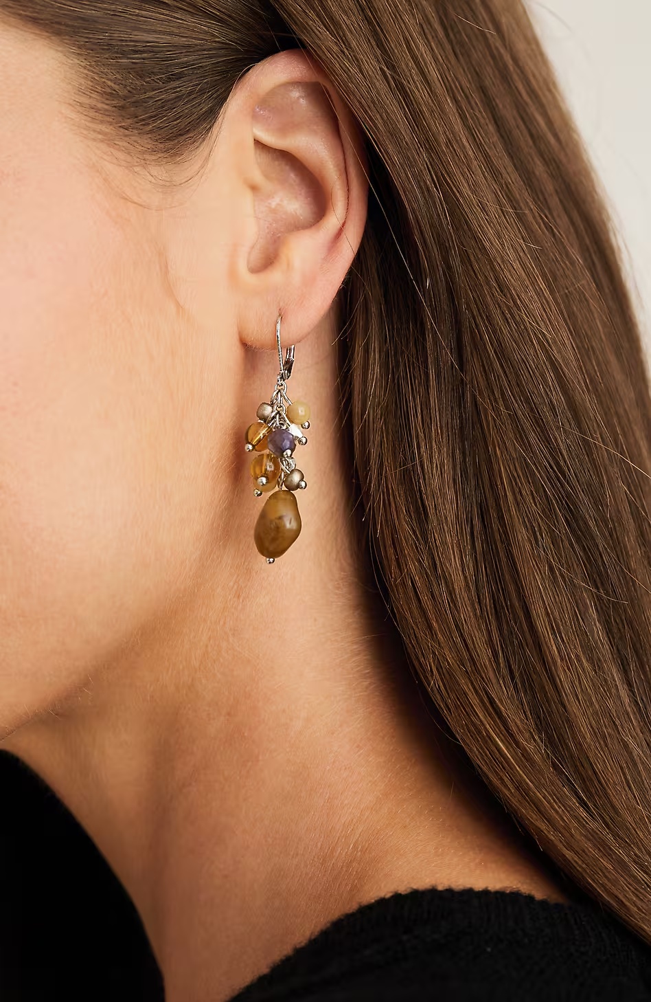 Mixed-Beads Cluster Earrings