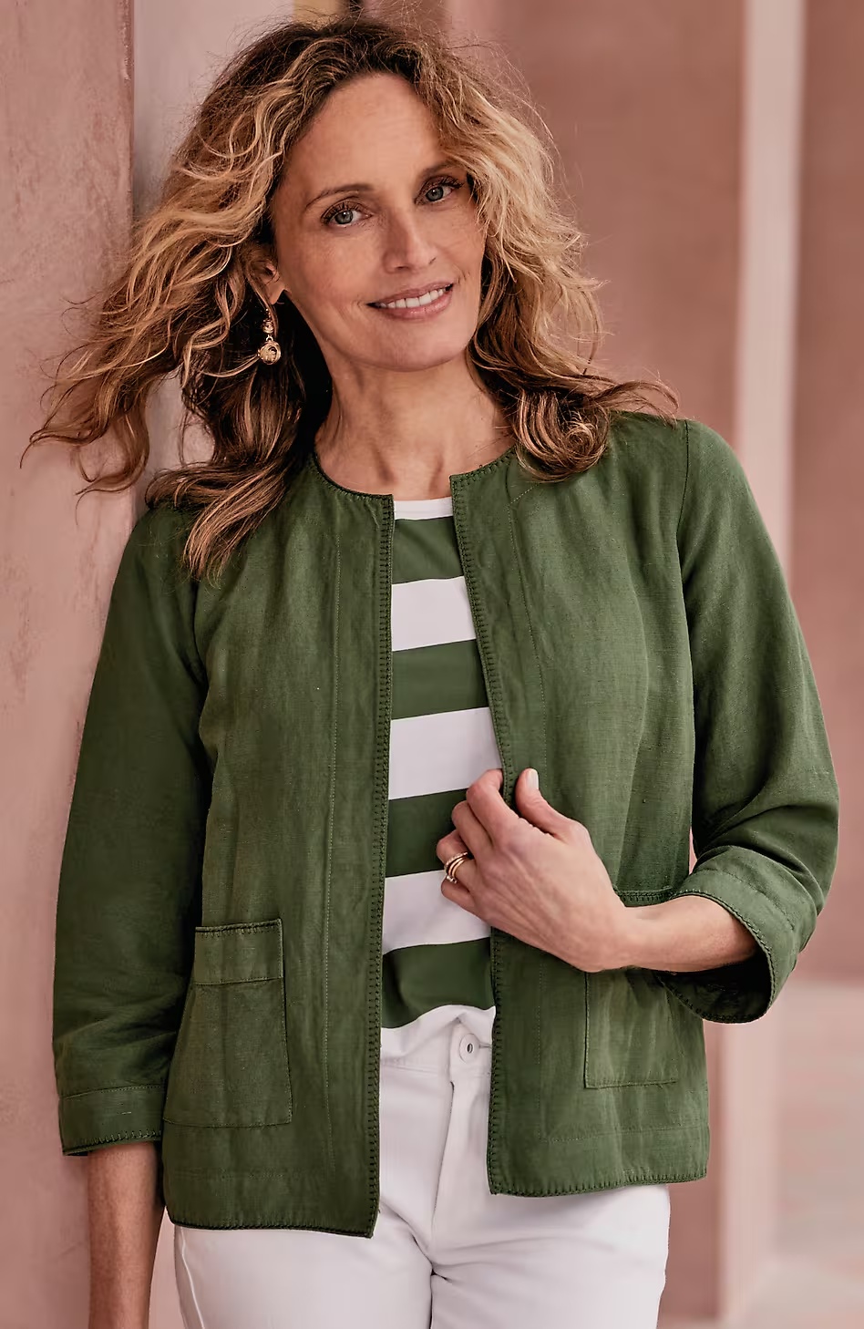 Whipstitched Open-Front Jacket