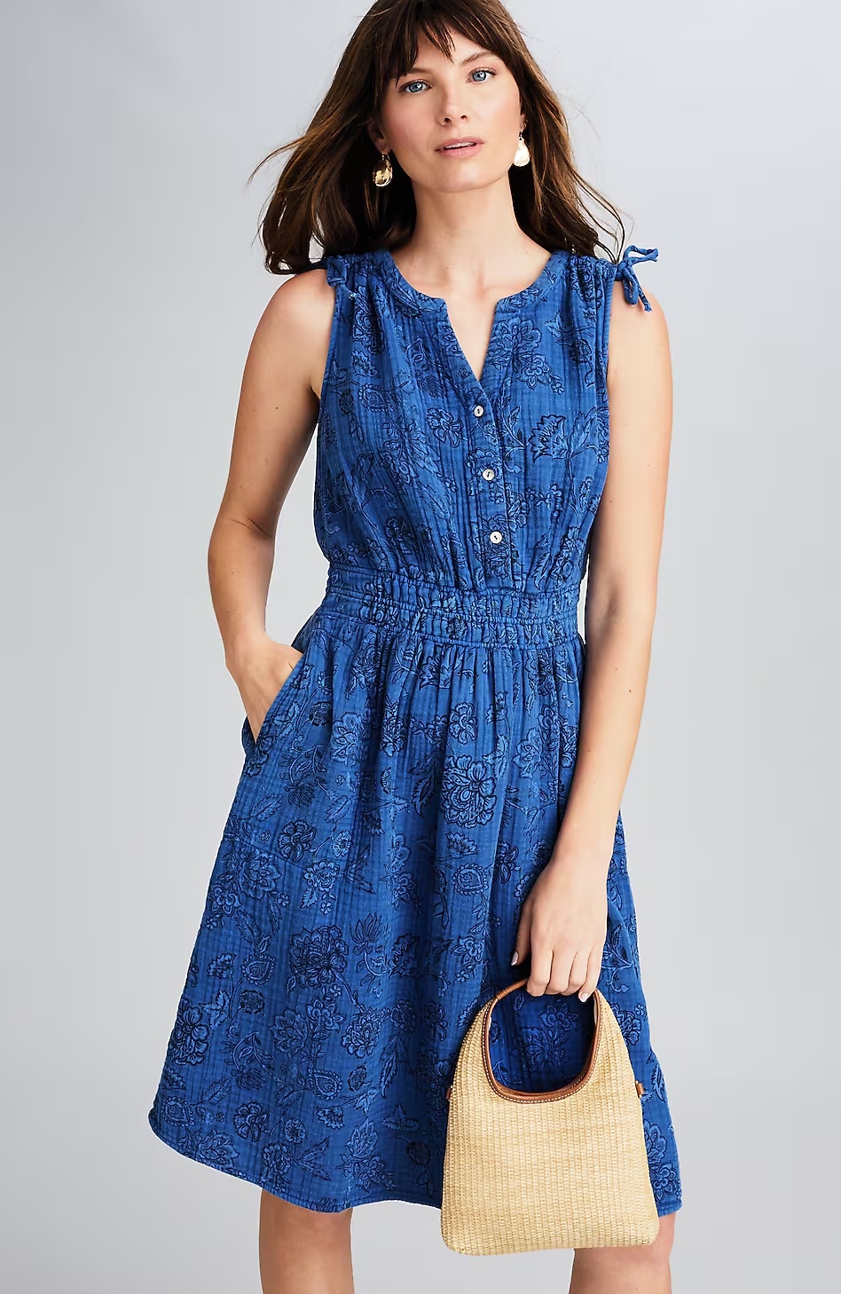 Cotton-Gauze Tie-Sleeve Dress
