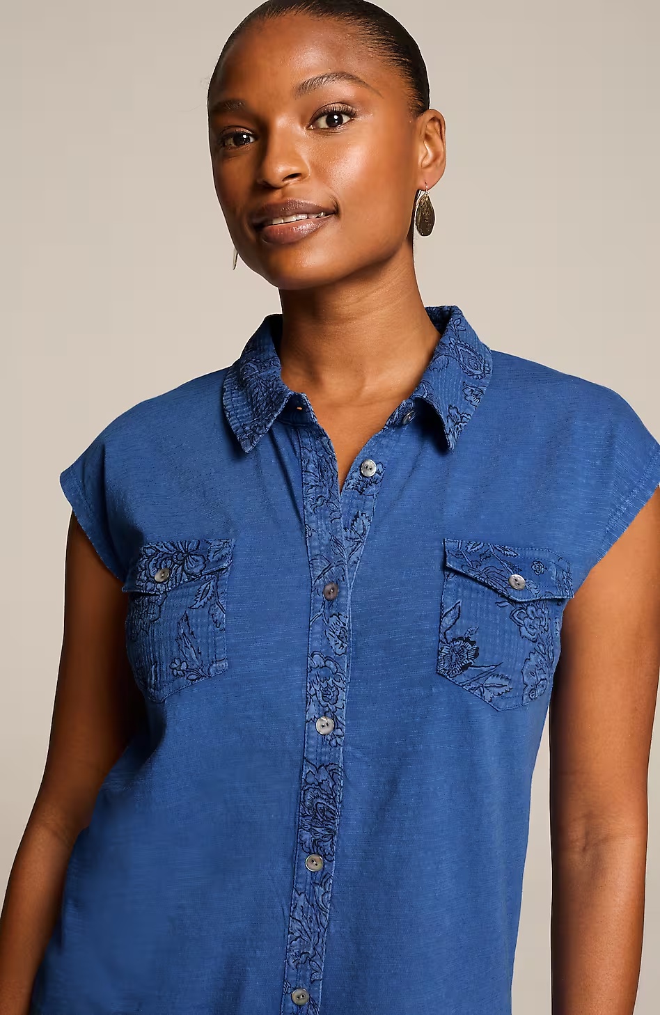 Mixed-Media Patch-Pocket Top