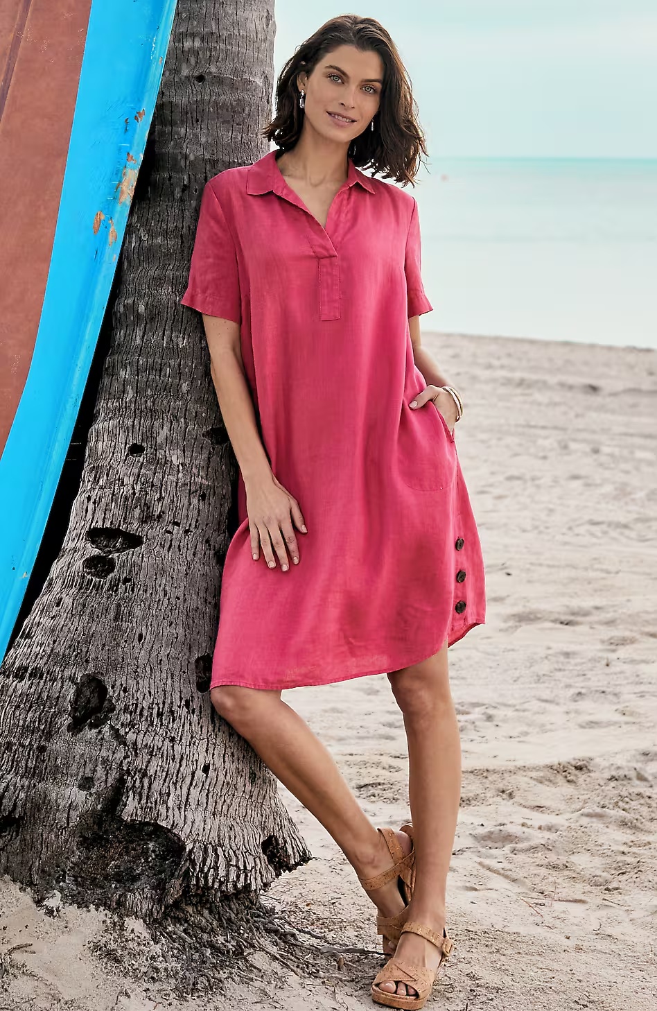 Side-Button Linen Shirtdress