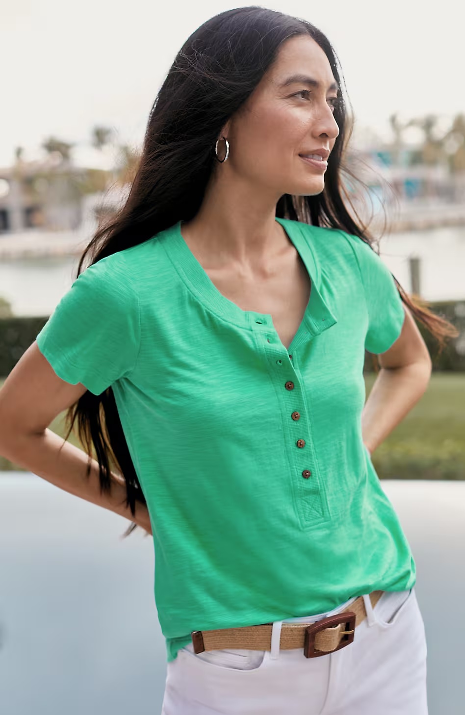 Short-Sleeve Henley Top