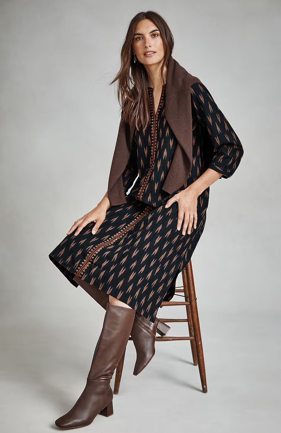 Pure Jill Embroidered Ikat Dress