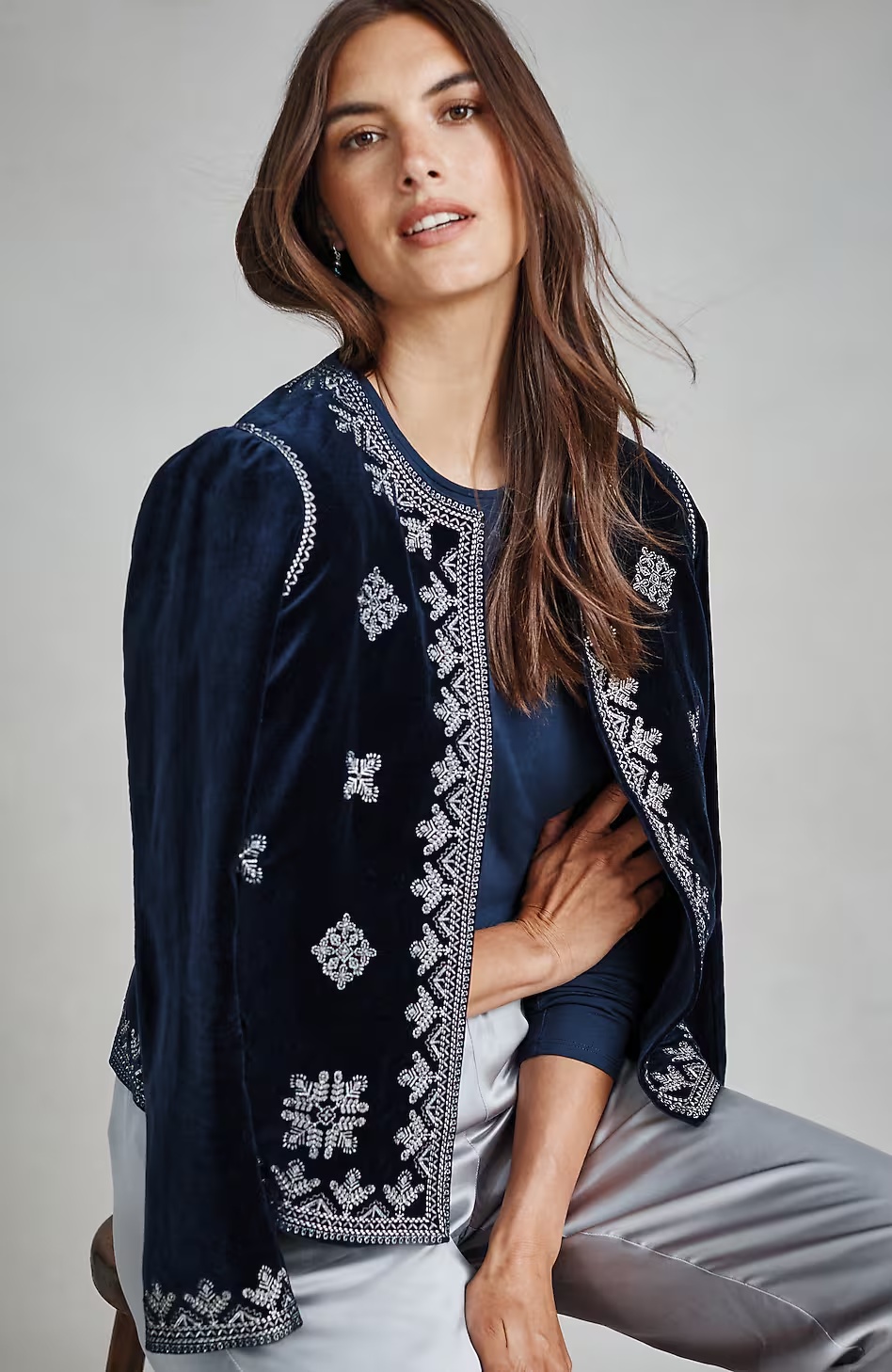 Pure Jill Beaded & Embroidered Velvet Jacket