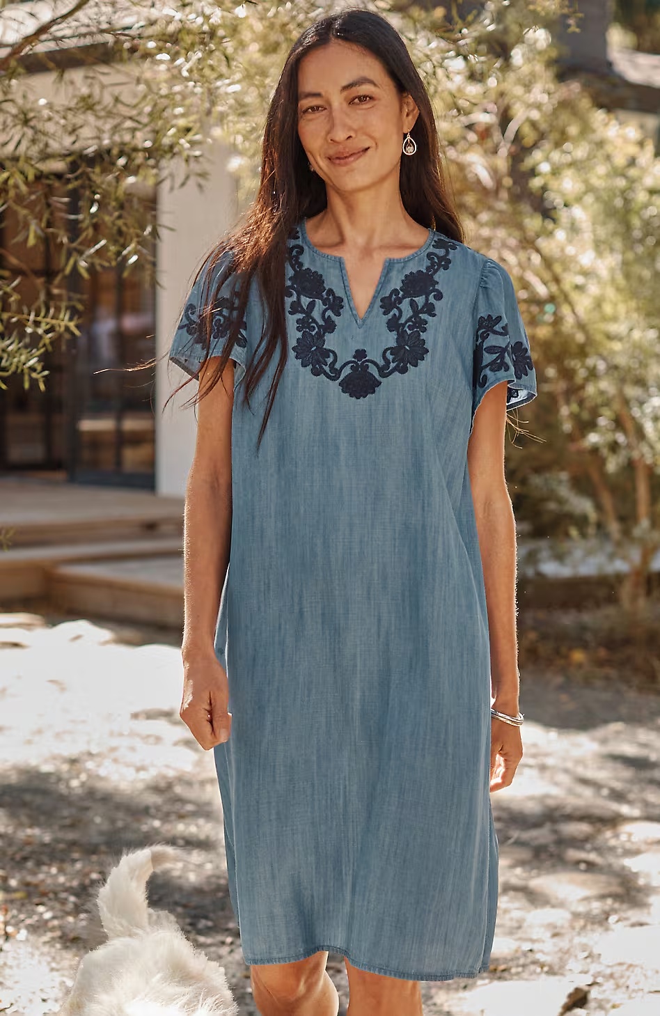 41937-Embroidered-Indigo-Flutter-Sleeve-Dress-1.jpg Embroidered Indigo Flutter-Sleeve Dress